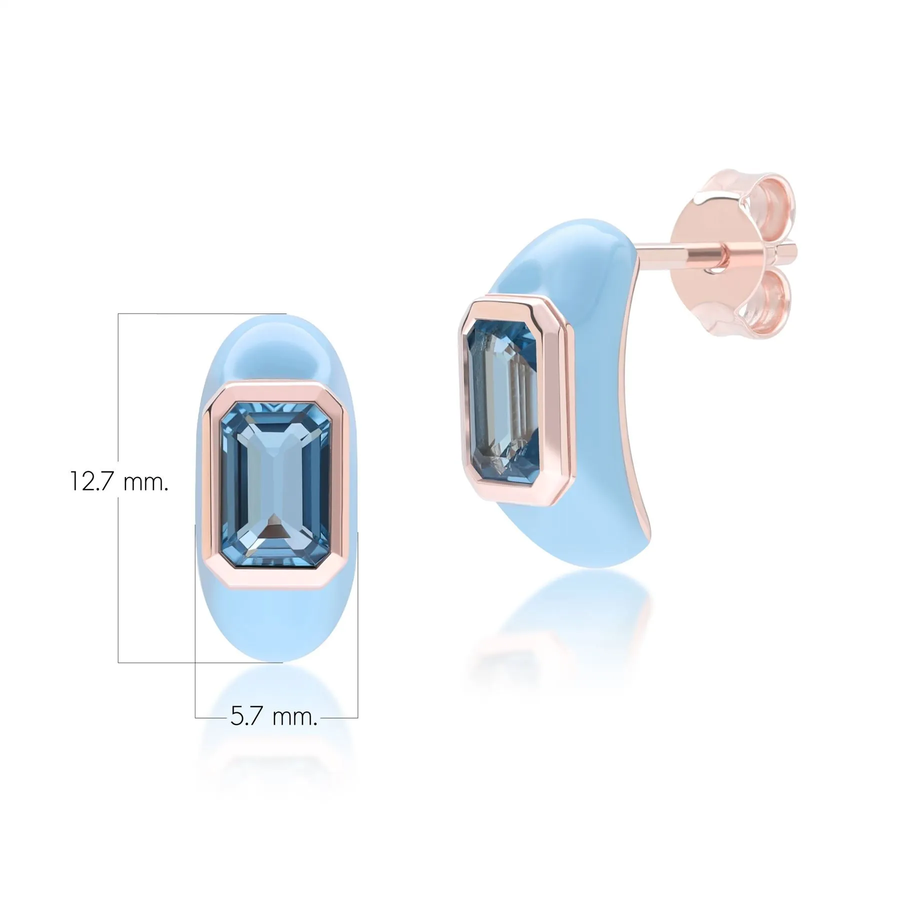 Siberian Waltz Blue Enamel & Octagon Sky Blue Topaz Half Hoop Earrings In Rose Gold Vermeil sold by Gemondo Jewellery product image thumbnail 4