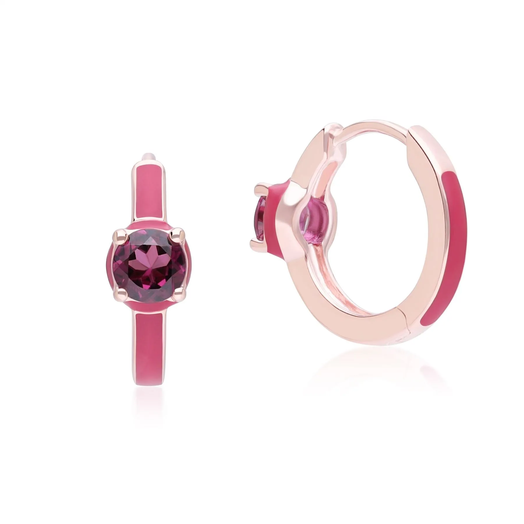 Siberian Waltz Pink Enamel & Round Rhodolite Hoop Earrings In Rose Gold Vermeil sold by Gemondo Jewellery product image thumbnail 3
