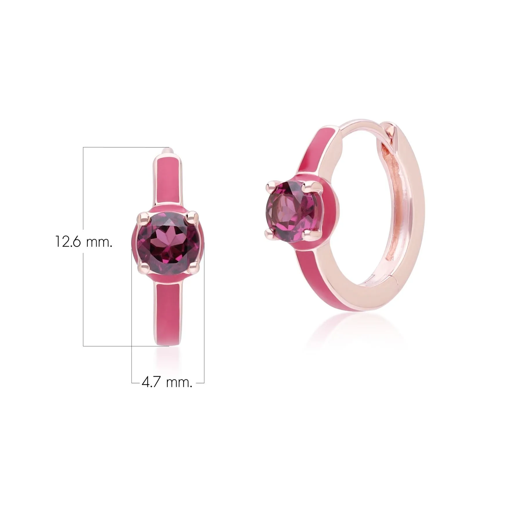 Siberian Waltz Pink Enamel & Round Rhodolite Hoop Earrings In Rose Gold Vermeil sold by Gemondo Jewellery product image thumbnail 4