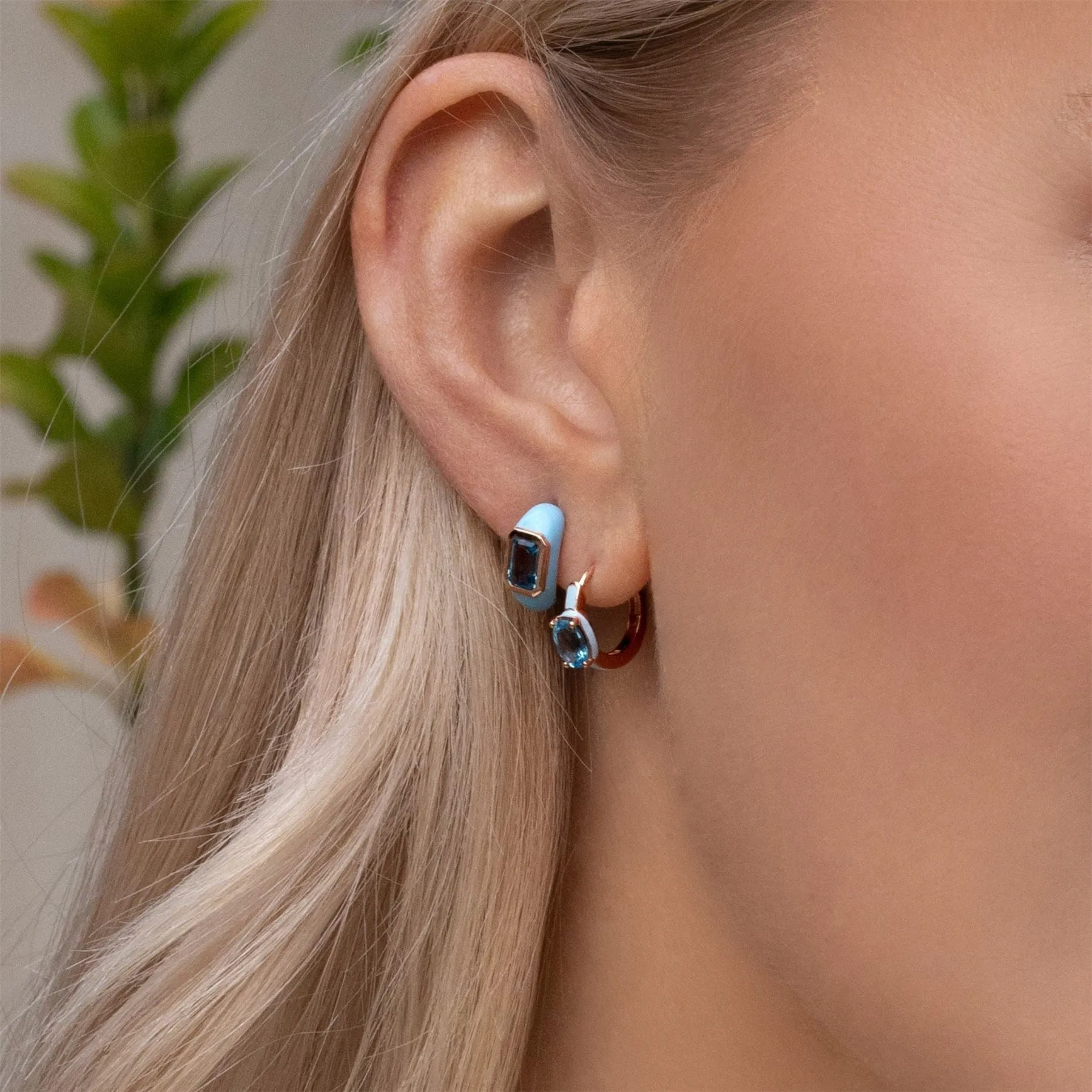 Siberian Waltz Blue Enamel & Oval Sky Blue Topaz Hoop Earrings In Rose Gold Vermeil sold by Gemondo Jewellery product image thumbnail 2