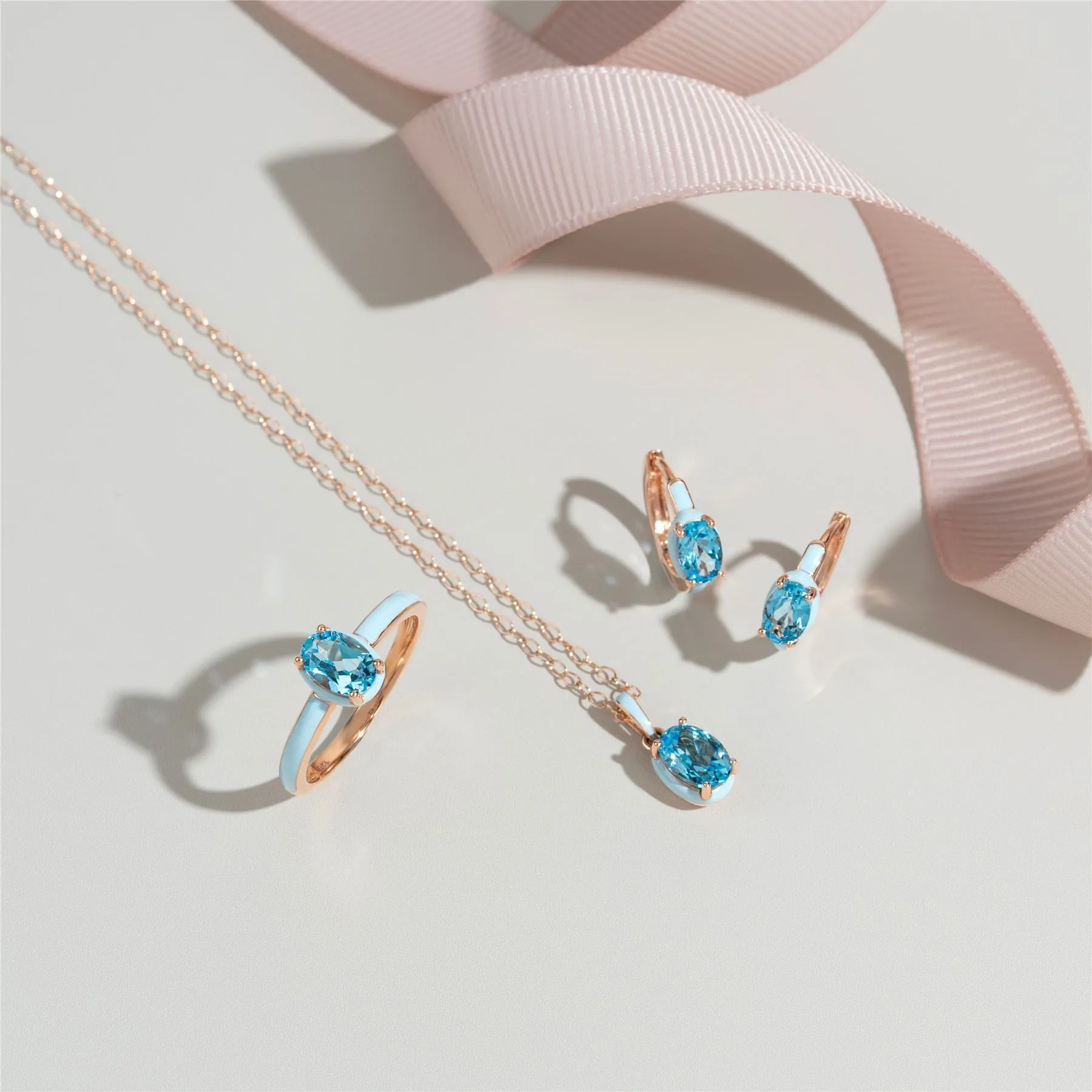 Siberian Waltz Blue Enamel & Oval Sky Blue Topaz Hoop Earrings In Rose Gold Vermeil sold by Gemondo Jewellery product image thumbnail 5