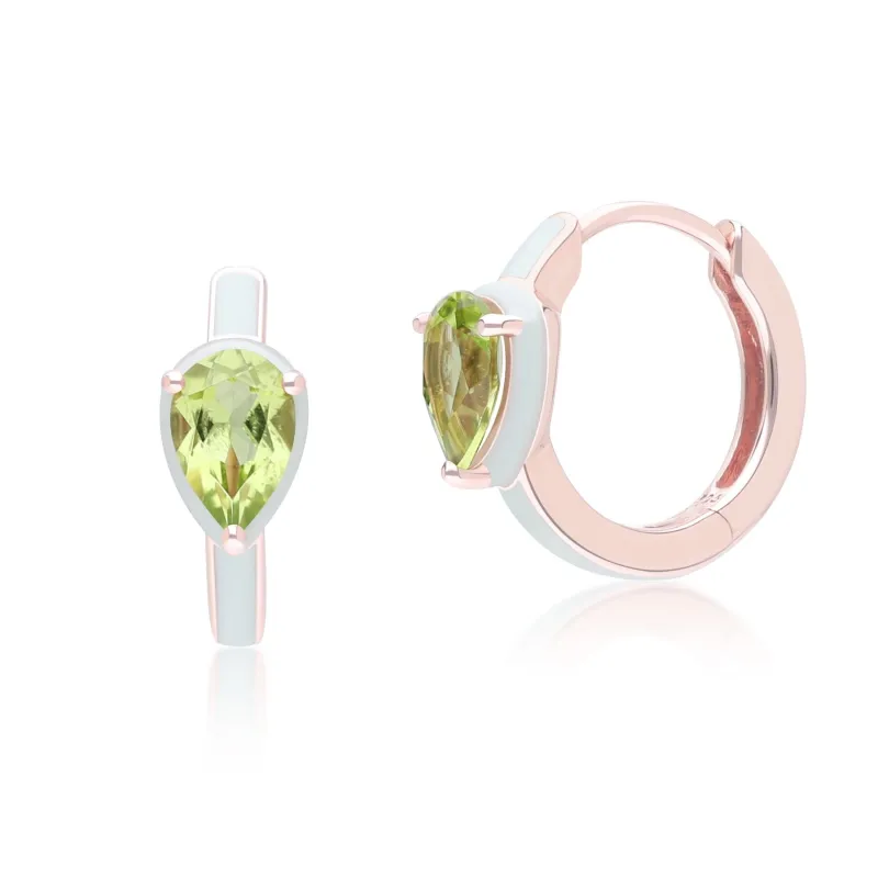 Siberian Waltz Green Enamel & Pear Peridot Hoop Earrings In Rose Gold Vermeil sold by Gemondo Jewellery