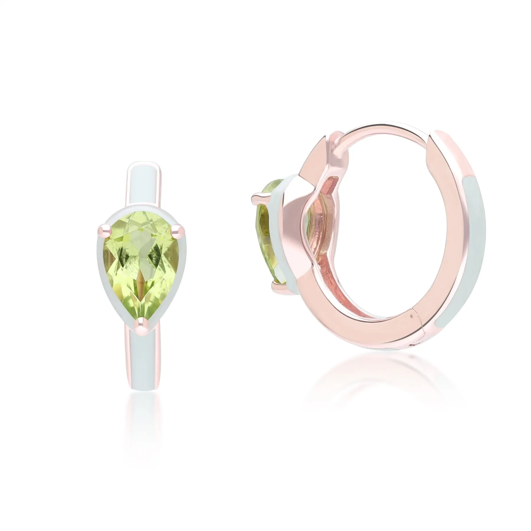 Siberian Waltz Green Enamel & Pear Peridot Hoop Earrings In Rose Gold Vermeil sold by Gemondo Jewellery product image thumbnail 3