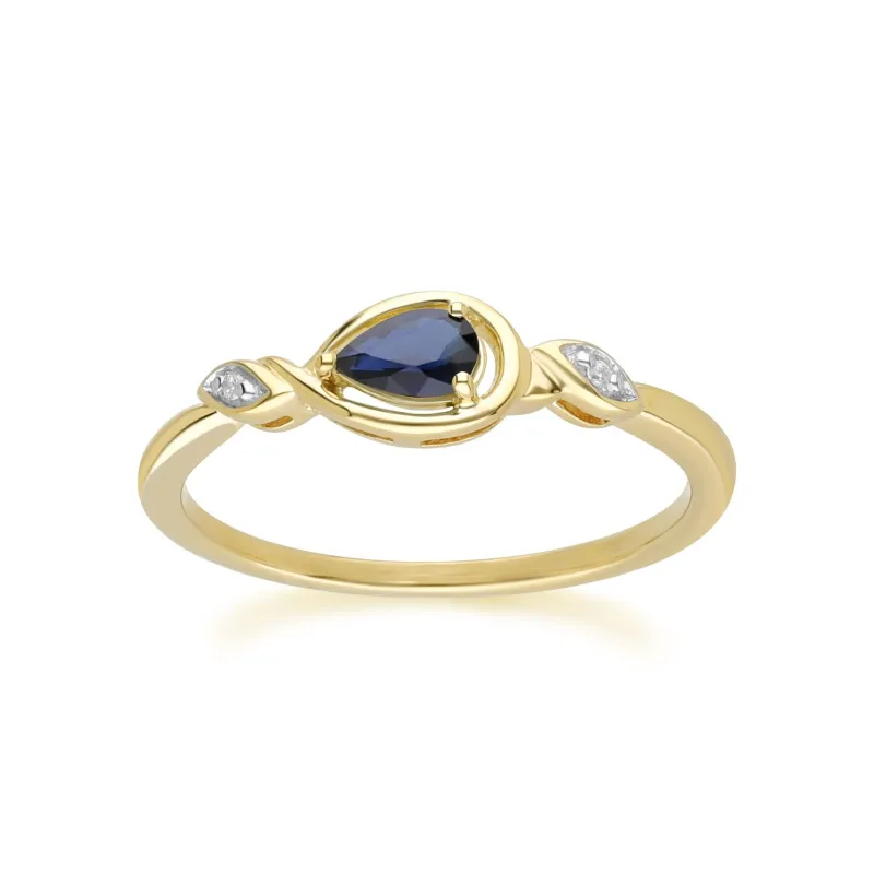 Classic Pear Sapphire & Diamond Ring In 9ct Yellow Gold sold by Gemondo Jewellery