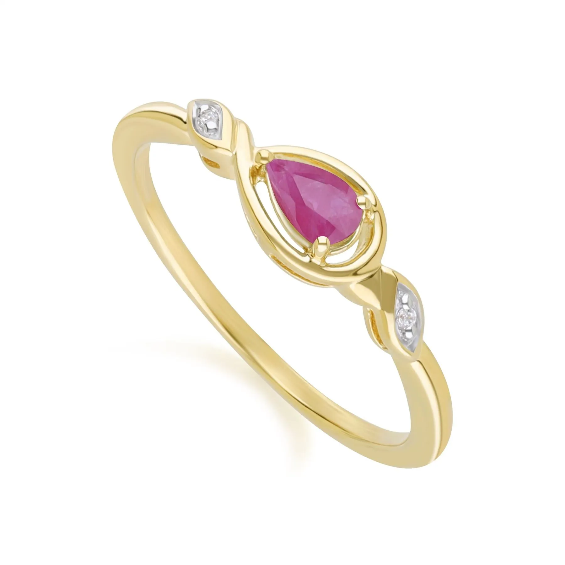 Classic Pear Ruby & Diamond Ring In 9ct Yellow Gold sold by Gemondo Jewellery product image thumbnail 3