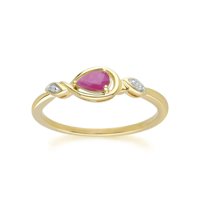 Classic Pear Ruby & Diamond Ring In 9ct Yellow Gold sold by Gemondo Jewellery