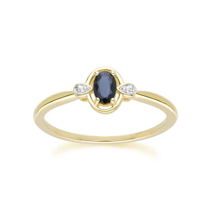 Classic Oval Sapphire & Round Diamond Ring In 9ct Yellow Gold sold by Gemondo Jewellery