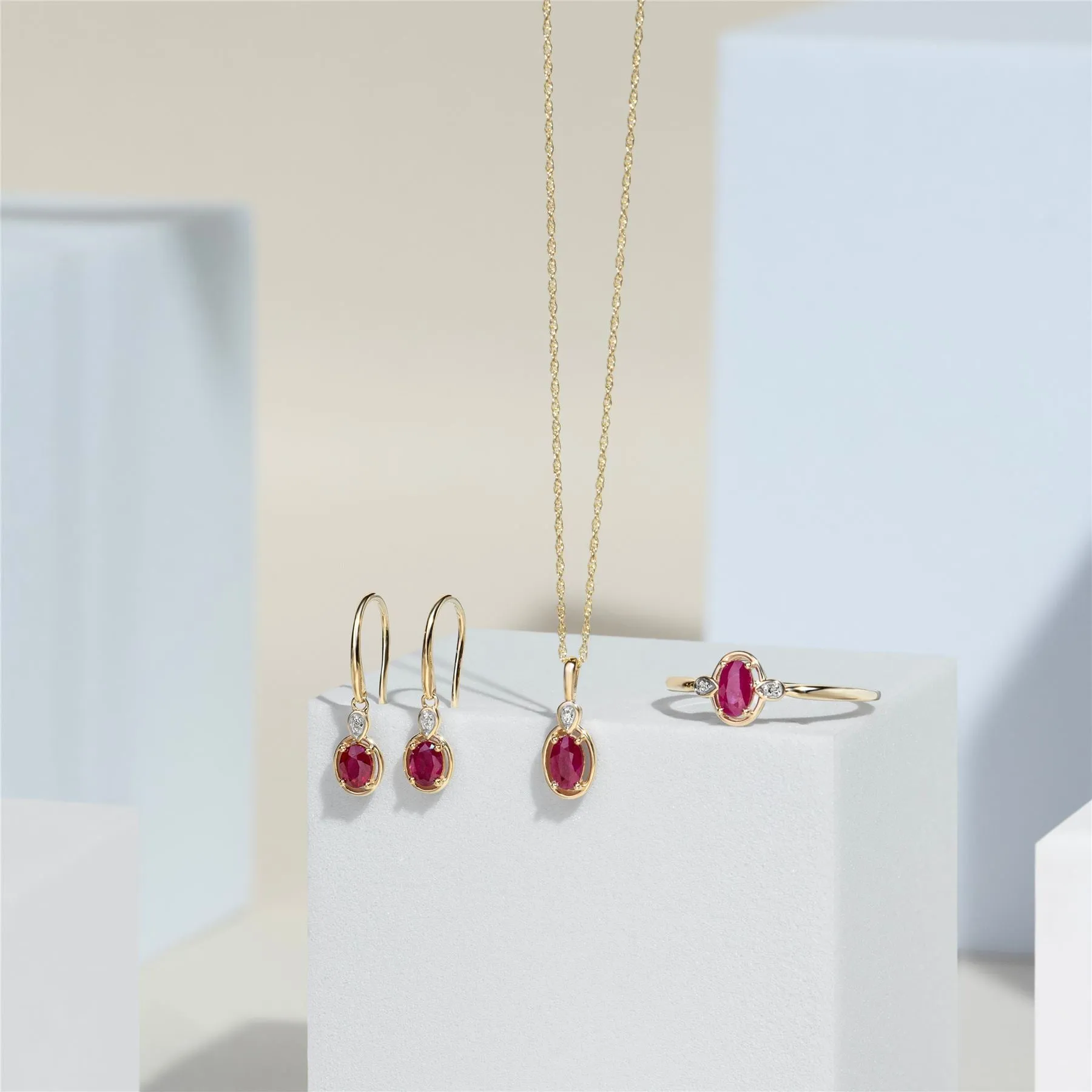 Classic Oval Ruby & Round Diamond Ring In 9ct Yellow Gold sold by Gemondo Jewellery product image thumbnail 5