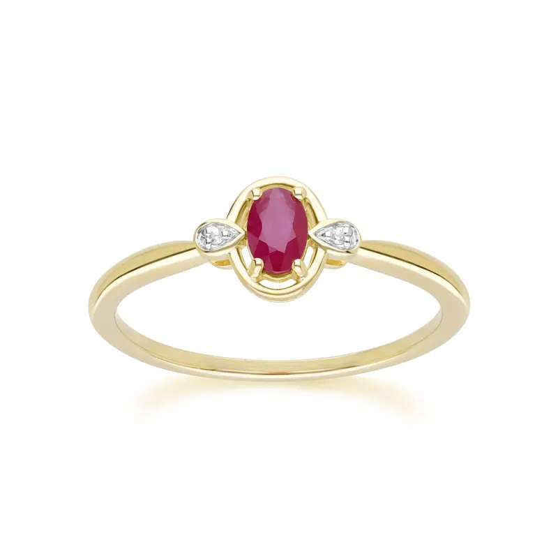 Classic Oval Ruby & Round Diamond Ring In 9ct Yellow Gold sold by Gemondo Jewellery