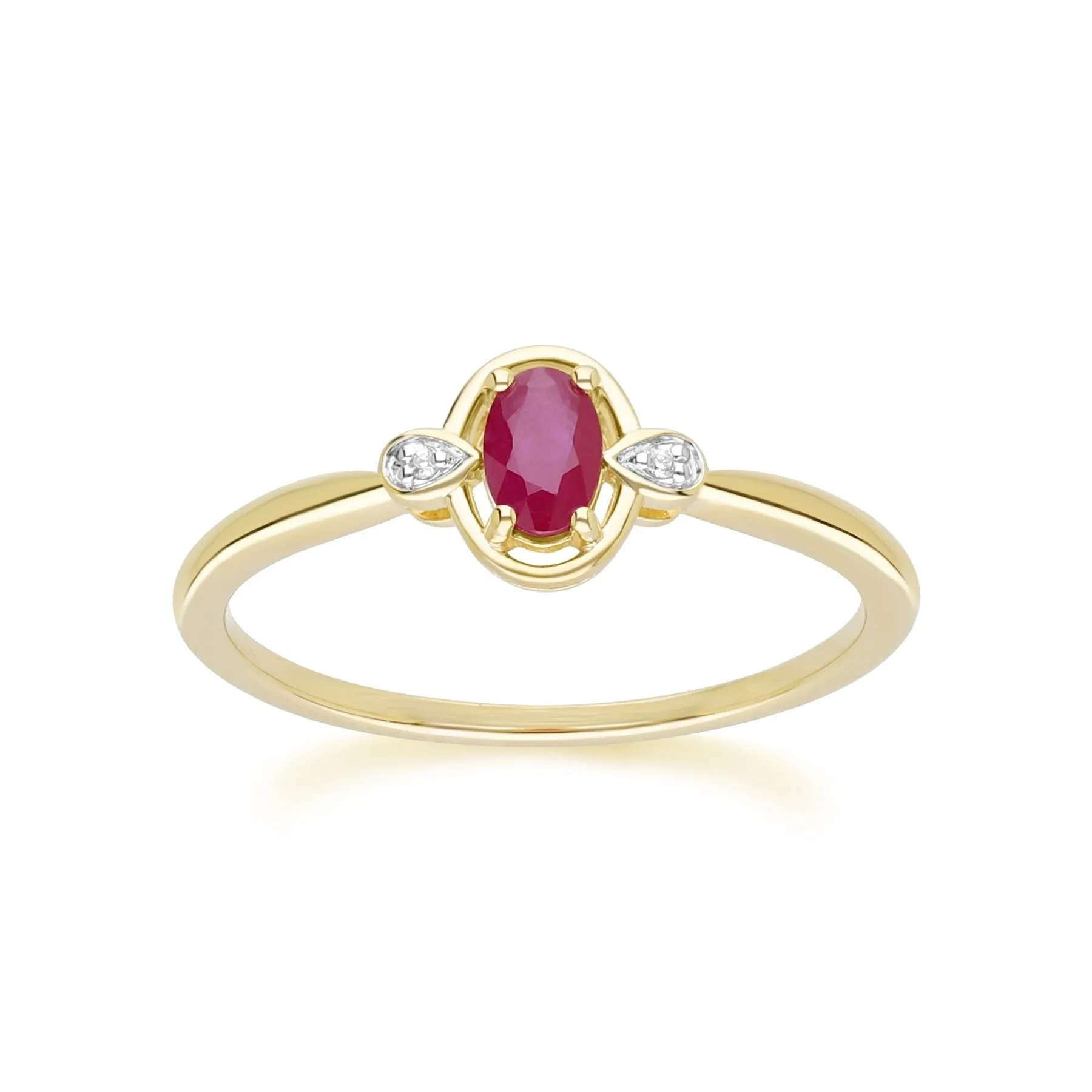 Classic Oval Ruby & Round Diamond Ring In 9ct Yellow Gold sold by Gemondo Jewellery