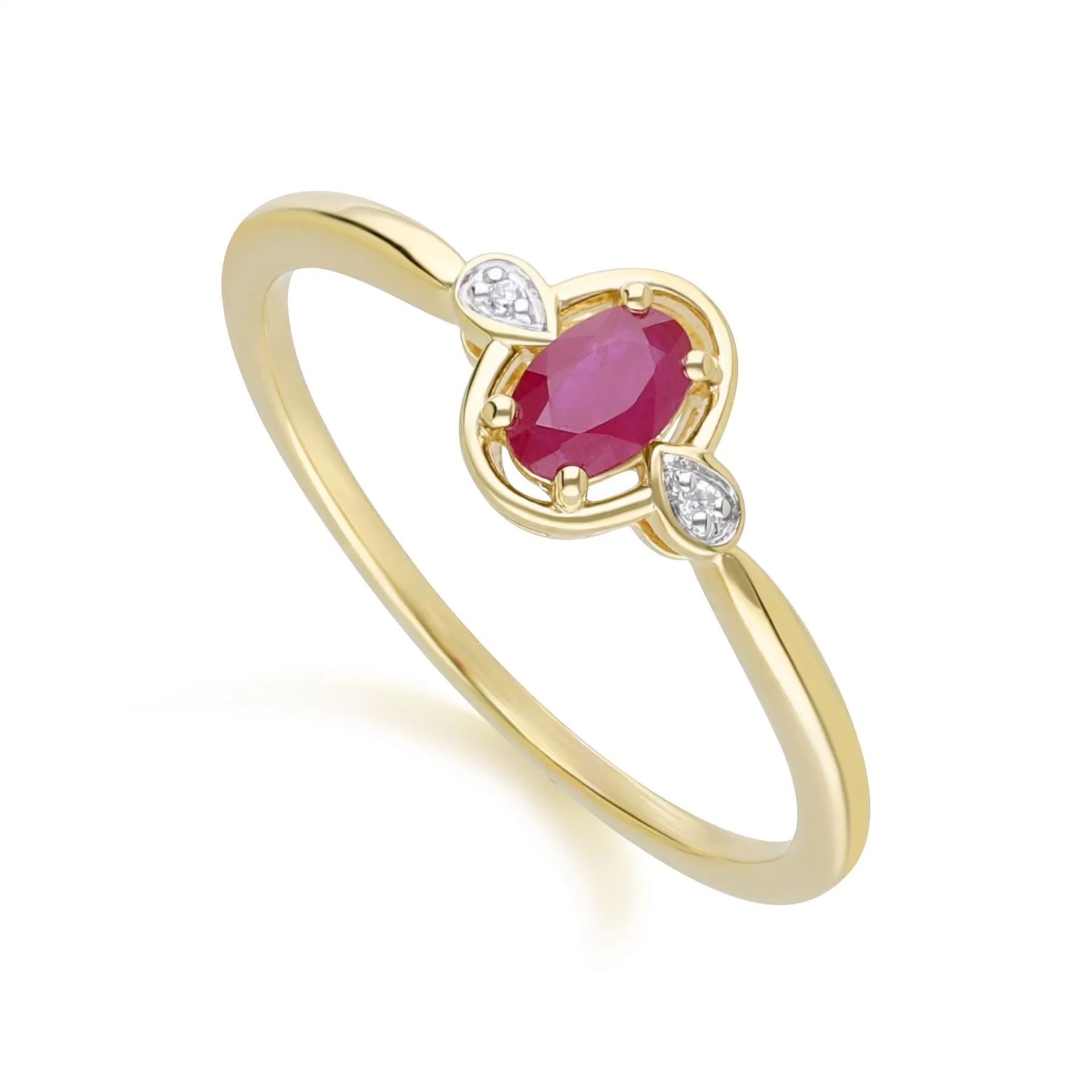 Classic Oval Ruby & Round Diamond Ring In 9ct Yellow Gold sold by Gemondo Jewellery product image thumbnail 3