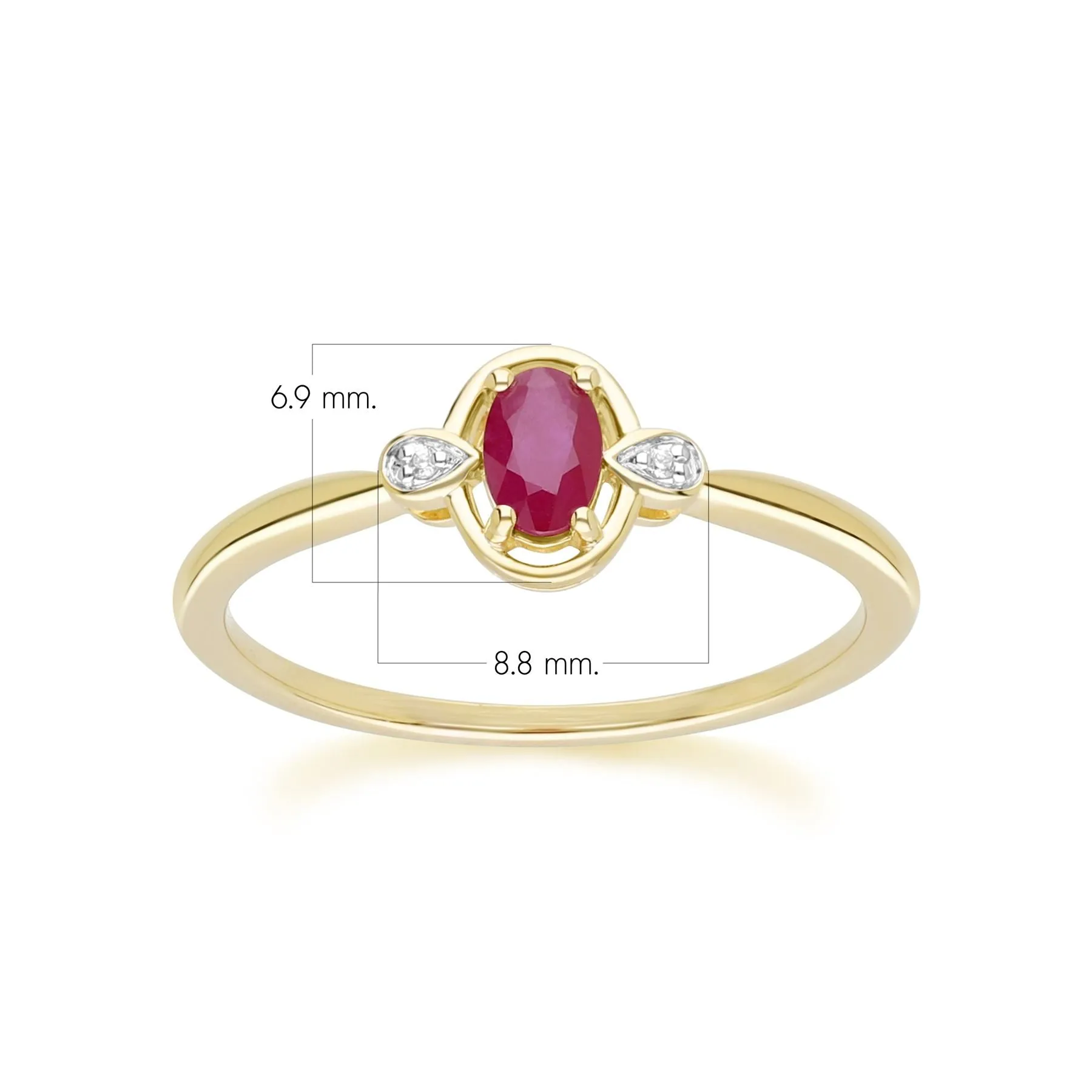 Classic Oval Ruby & Round Diamond Ring In 9ct Yellow Gold sold by Gemondo Jewellery product image thumbnail 4