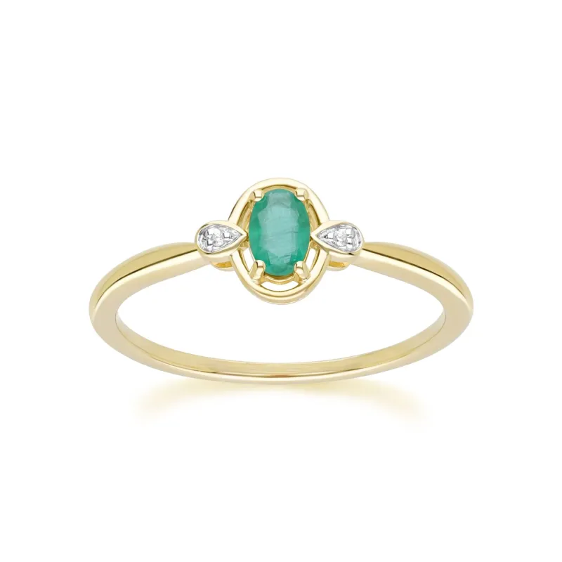 Classic Oval Emerald & Diamond Ring In 9ct Yellow Gold sold by Gemondo Jewellery