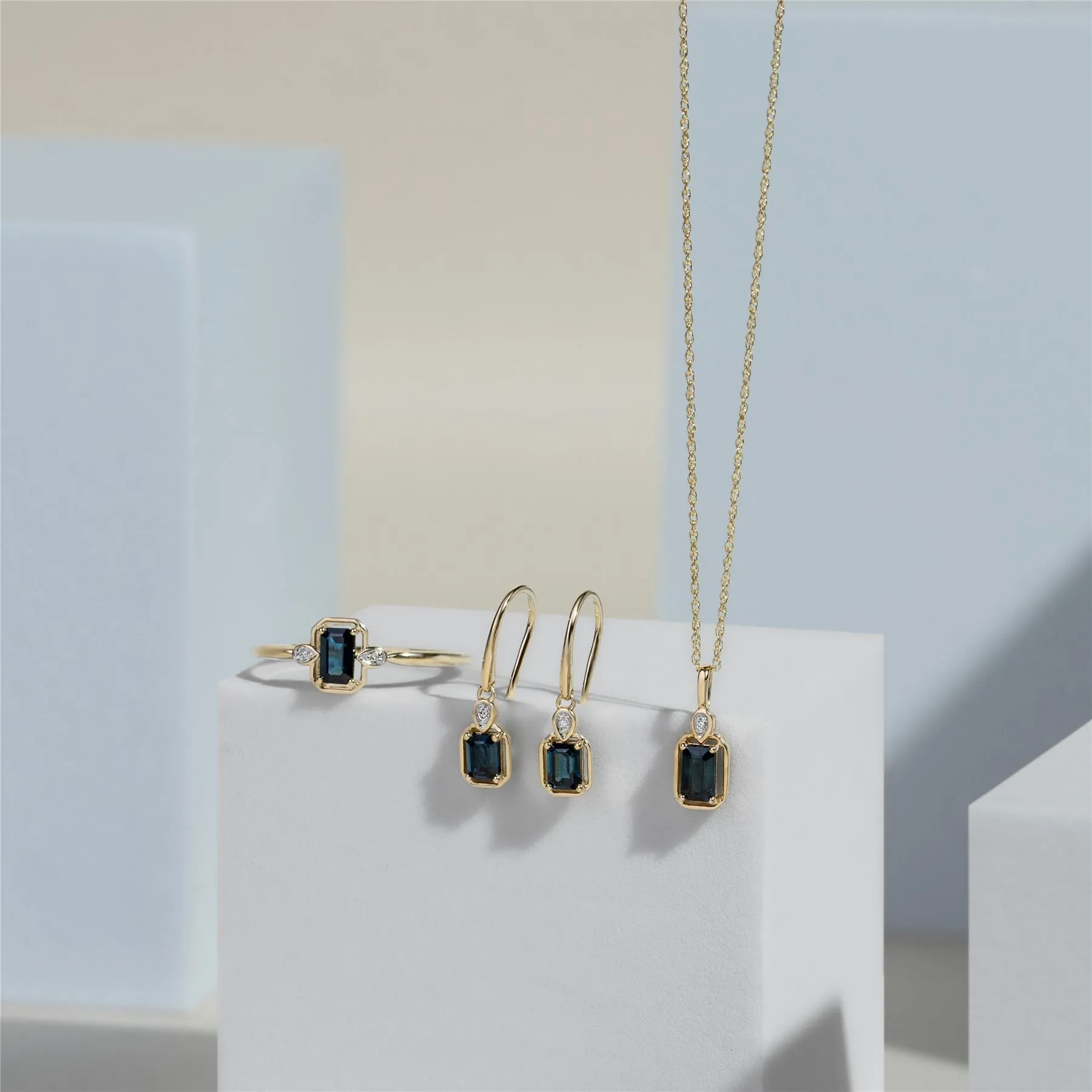 Classic Sapphire Baguette & Diamond Ring In 9ct Yellow Gold sold by Gemondo Jewellery product image thumbnail 5