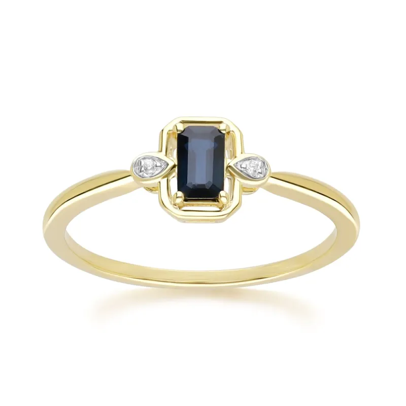 Classic Sapphire Baguette & Diamond Ring In 9ct Yellow Gold sold by Gemondo Jewellery