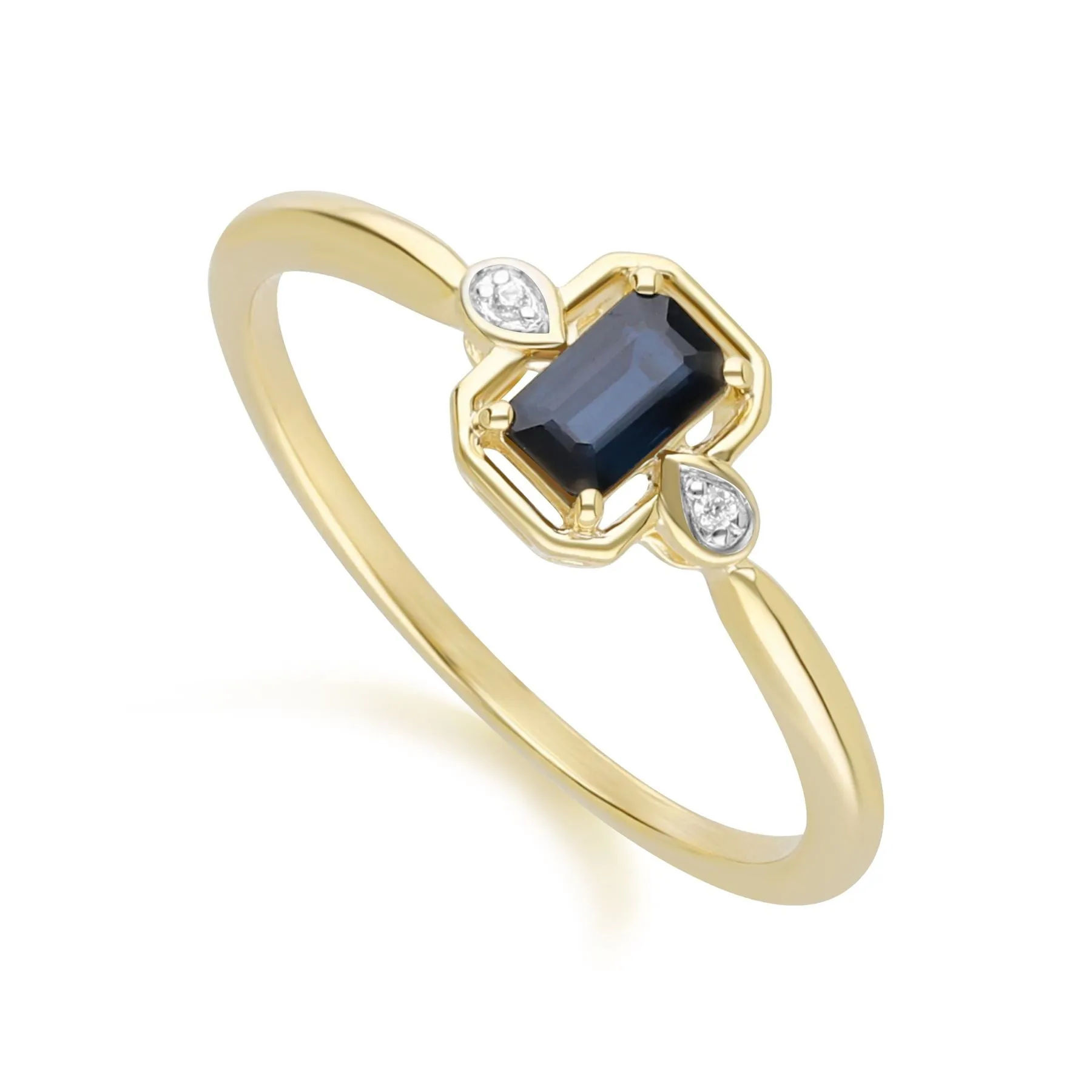 Classic Sapphire Baguette & Diamond Ring In 9ct Yellow Gold sold by Gemondo Jewellery product image thumbnail 3