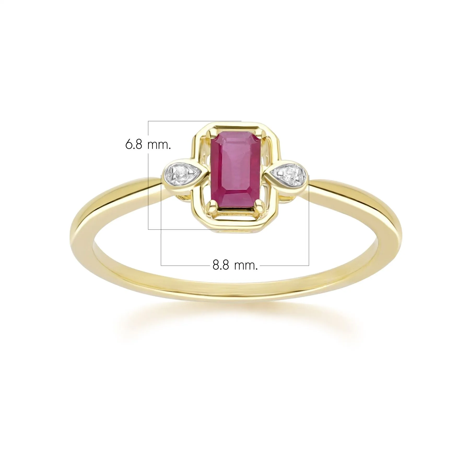 Classic Ruby Baguette & Diamond Ring In 9ct Yellow Gold sold by Gemondo Jewellery product image thumbnail 4
