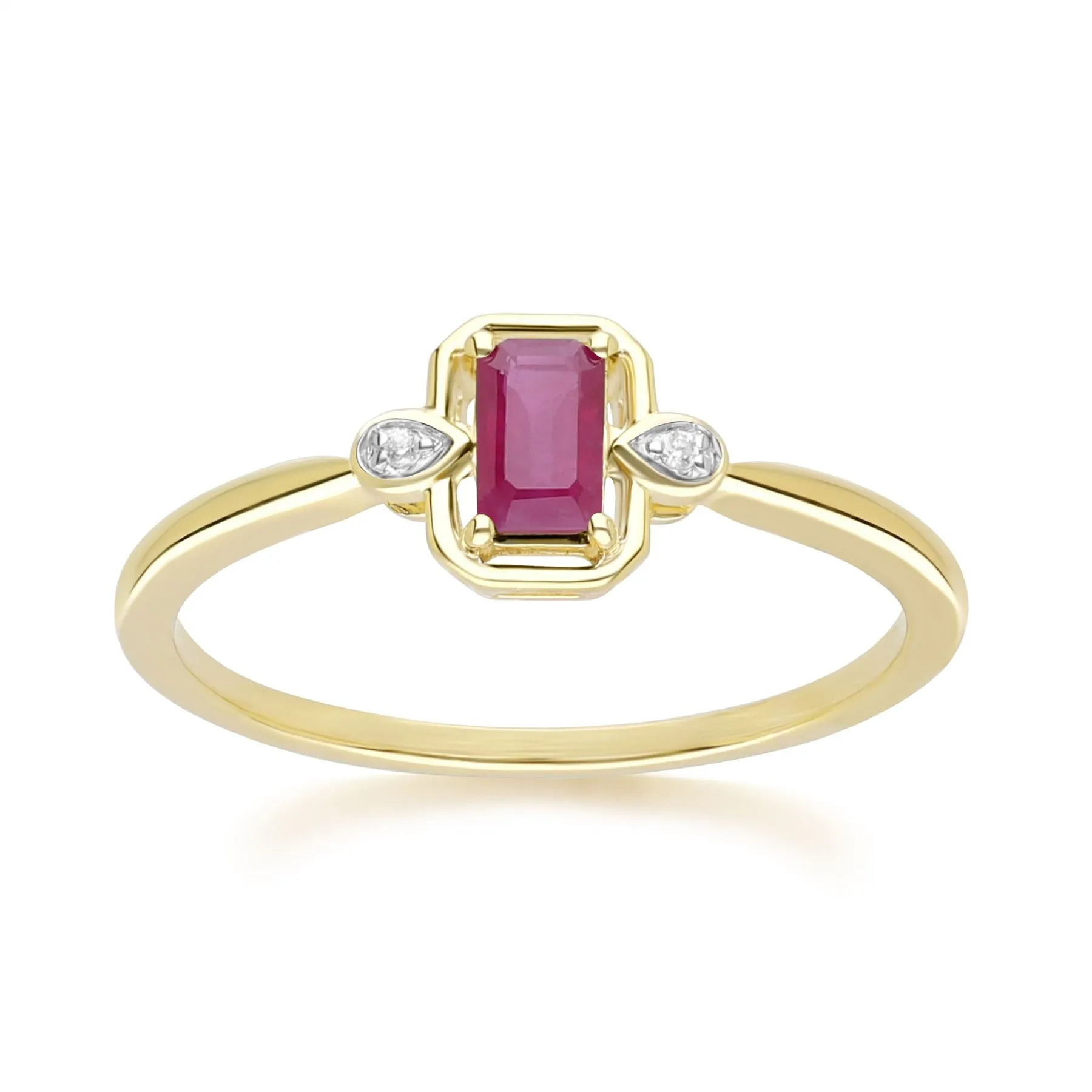 Classic Ruby Baguette & Diamond Ring In 9ct Yellow Gold sold by Gemondo Jewellery