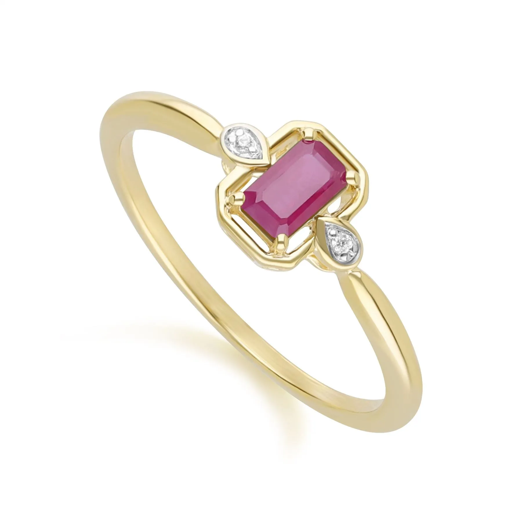 Classic Ruby Baguette & Diamond Ring In 9ct Yellow Gold sold by Gemondo Jewellery product image thumbnail 3