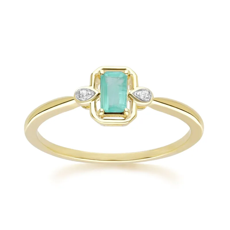 Classic Emerald Baguette & Diamond Ring In 9ct Yellow Gold sold by Gemondo Jewellery