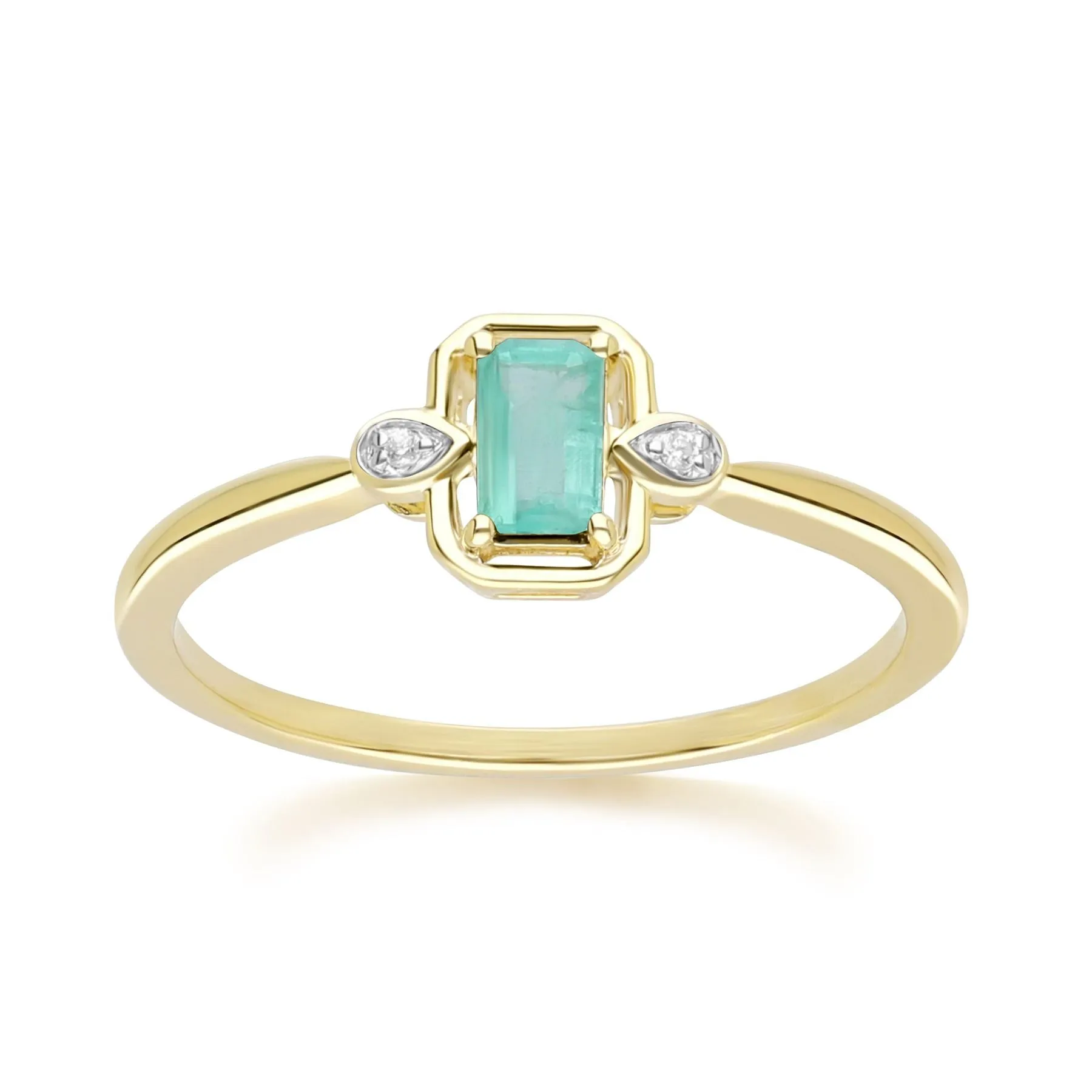 Classic Emerald Baguette & Diamond Ring In 9ct Yellow Gold sold by Gemondo Jewellery