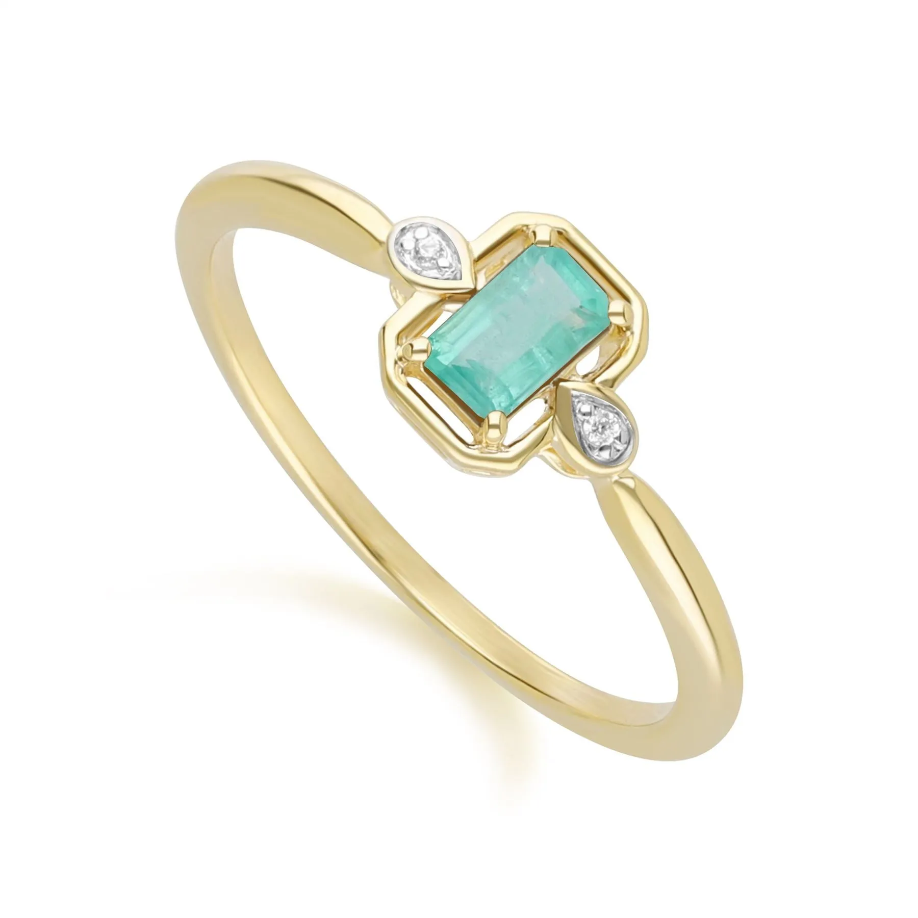 Classic Emerald Baguette & Diamond Ring In 9ct Yellow Gold sold by Gemondo Jewellery product image thumbnail 3