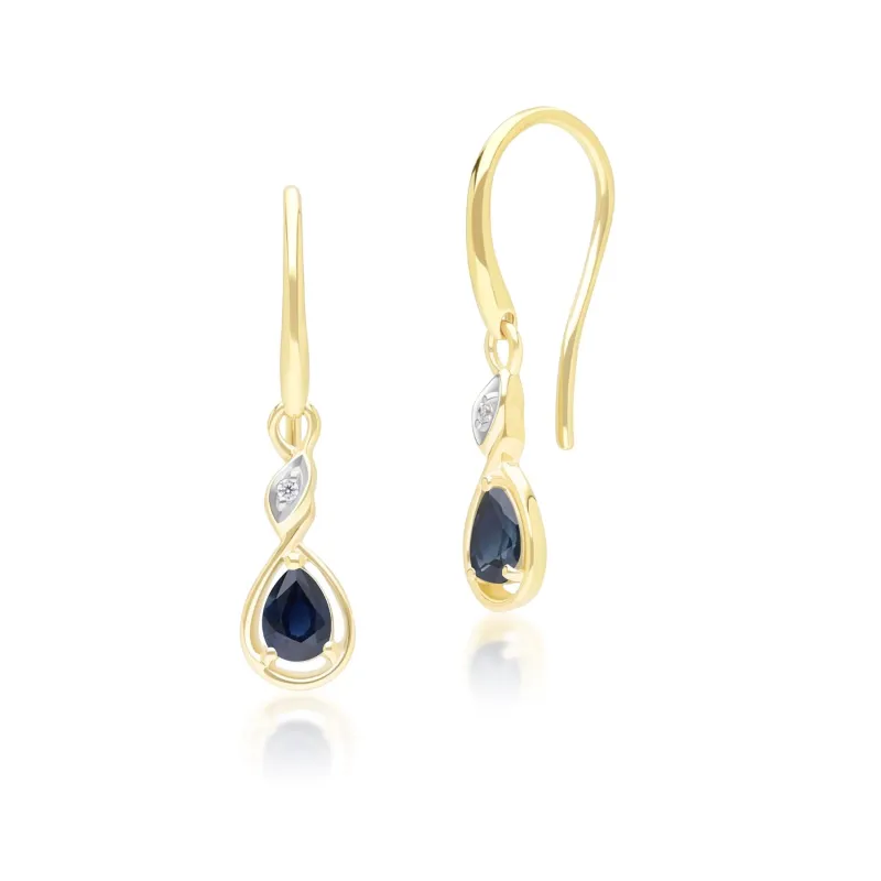 Classic Pear Sapphire & Diamond Drop Earrings In 9ct Yellow Gold sold by Gemondo Jewellery