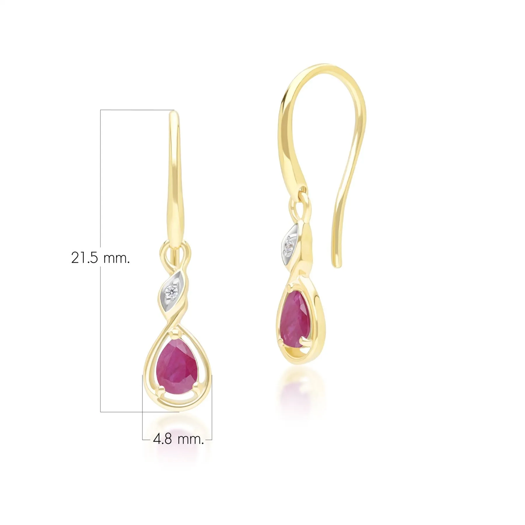 Classic Pear Ruby & Diamond Drop Earrings In 9ct Yellow Gold sold by Gemondo Jewellery product image thumbnail 4