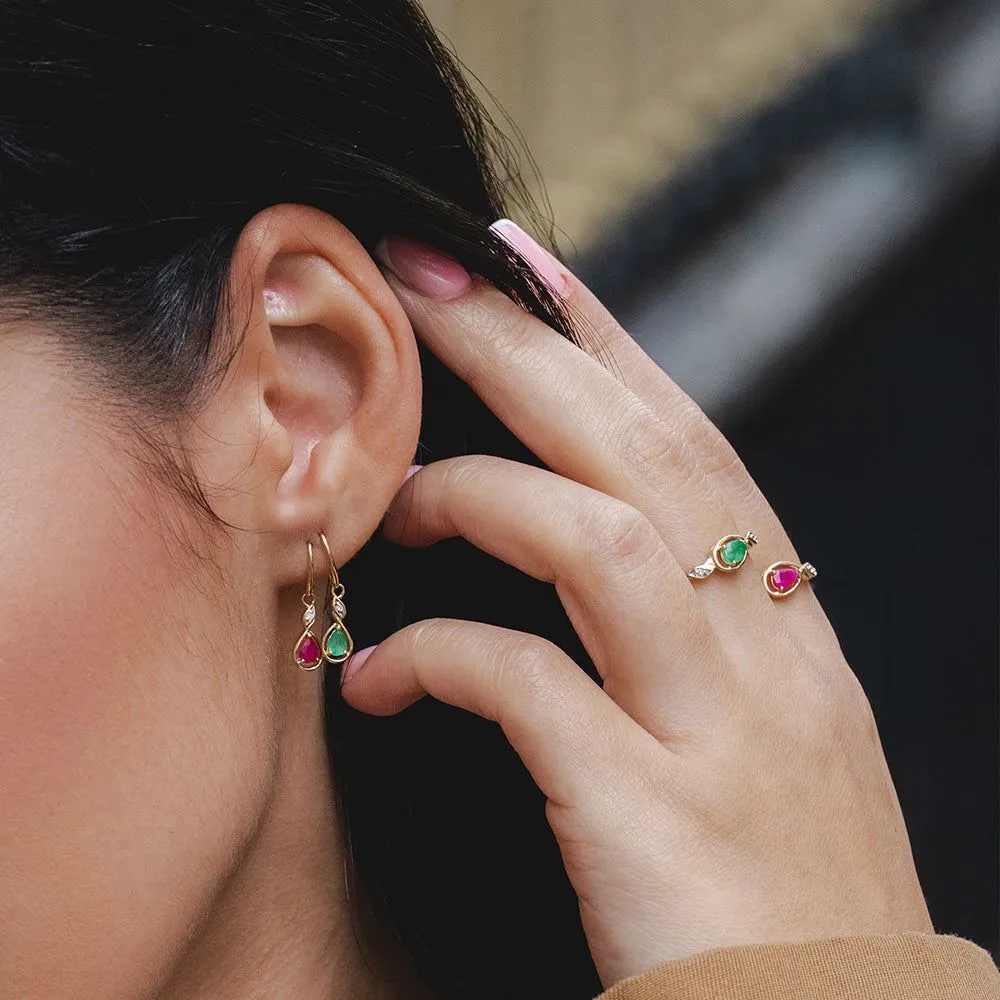 Classic Pear Ruby & Diamond Drop Earrings In 9ct Yellow Gold sold by Gemondo Jewellery product image thumbnail 2