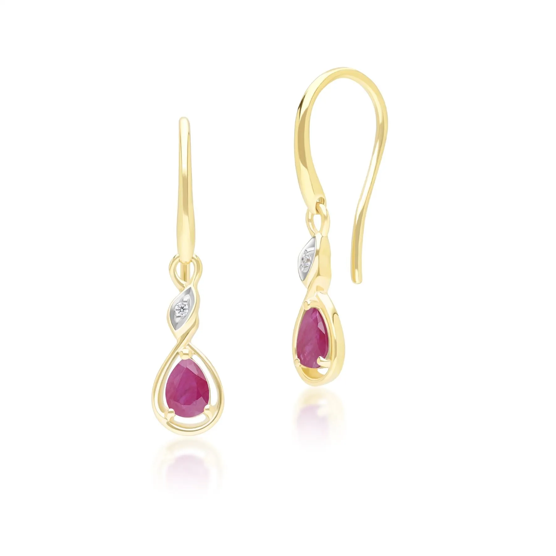 Classic Pear Ruby & Diamond Drop Earrings In 9ct Yellow Gold sold by Gemondo Jewellery