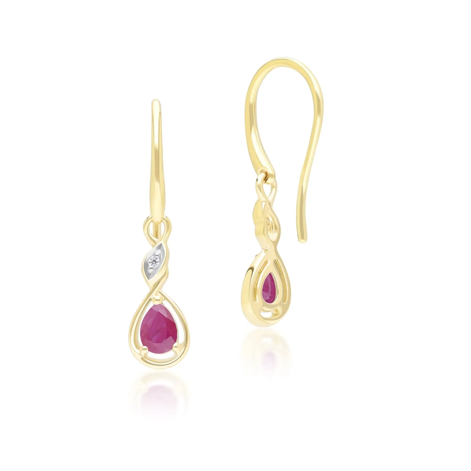 Classic Pear Ruby & Diamond Drop Earrings In 9ct Yellow Gold sold by Gemondo Jewellery product image thumbnail 3