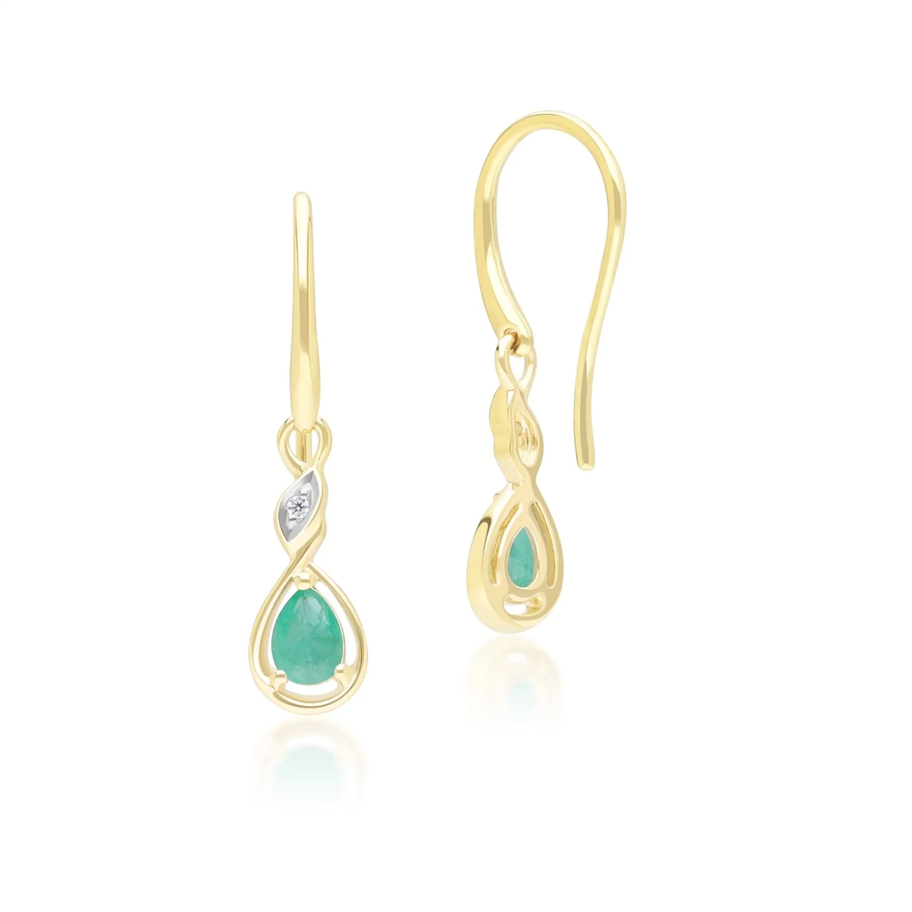 Classic Pear Emerald & Diamond Drop Earrings In 9ct Yellow Gold sold by Gemondo Jewellery product image thumbnail 3