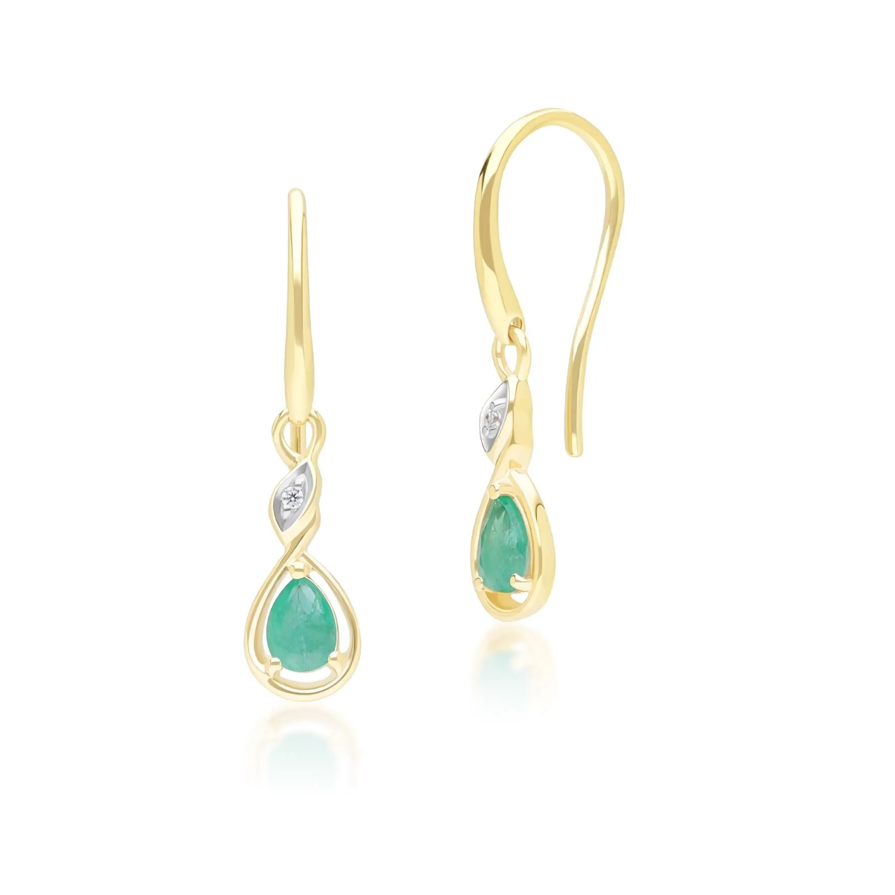 Classic Pear Emerald & Diamond Drop Earrings In 9ct Yellow Gold sold by Gemondo Jewellery