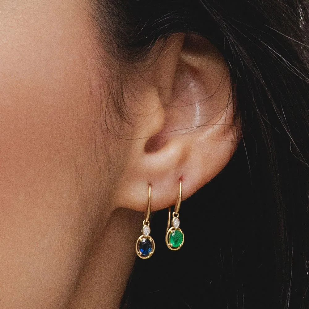 Classic Oval Sapphire & Round Diamond Drop Earrings In 9ct Yellow Gold sold by Gemondo Jewellery product image thumbnail 2