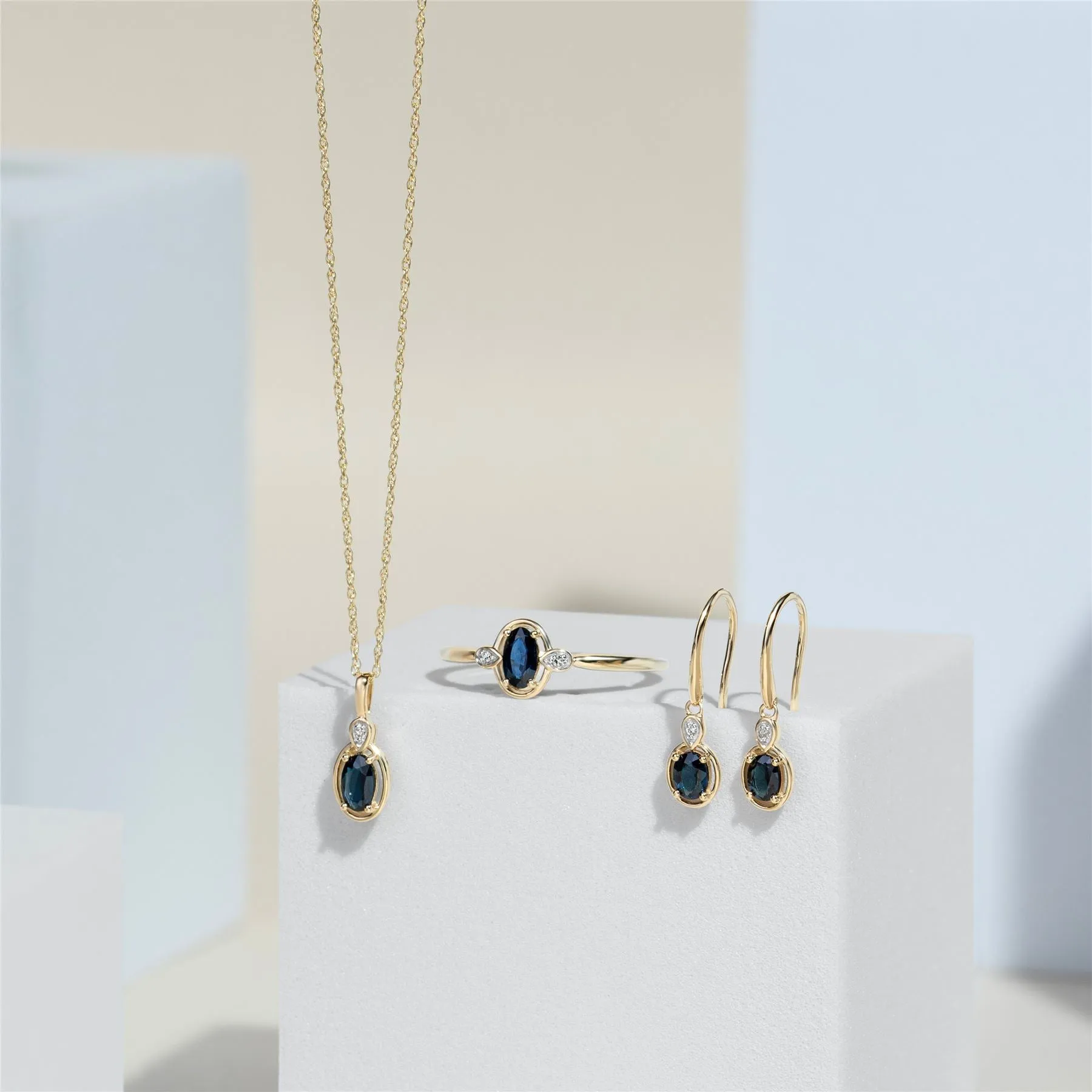 Classic Oval Sapphire & Round Diamond Drop Earrings In 9ct Yellow Gold sold by Gemondo Jewellery product image thumbnail 5
