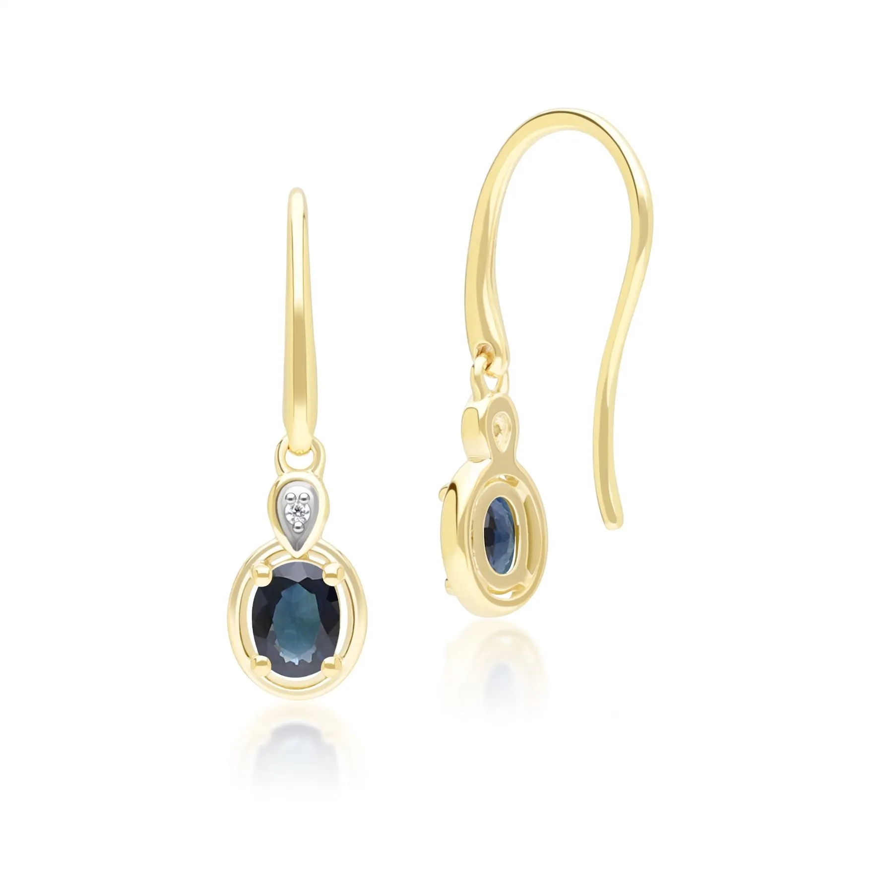 Classic Oval Sapphire & Round Diamond Drop Earrings In 9ct Yellow Gold sold by Gemondo Jewellery product image thumbnail 3
