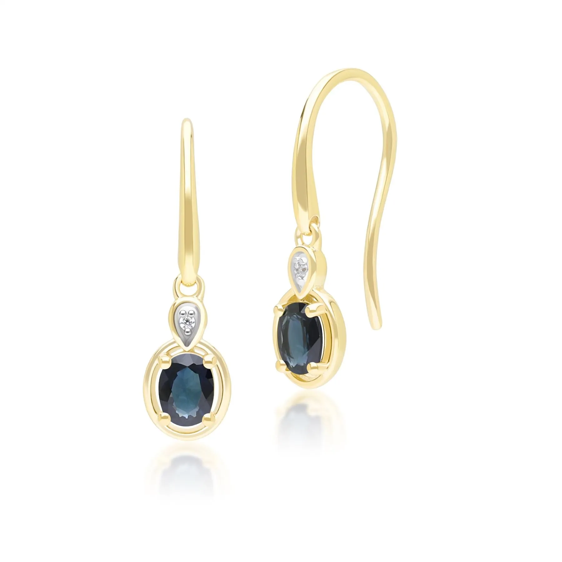 Classic Oval Sapphire & Round Diamond Drop Earrings In 9ct Yellow Gold sold by Gemondo Jewellery