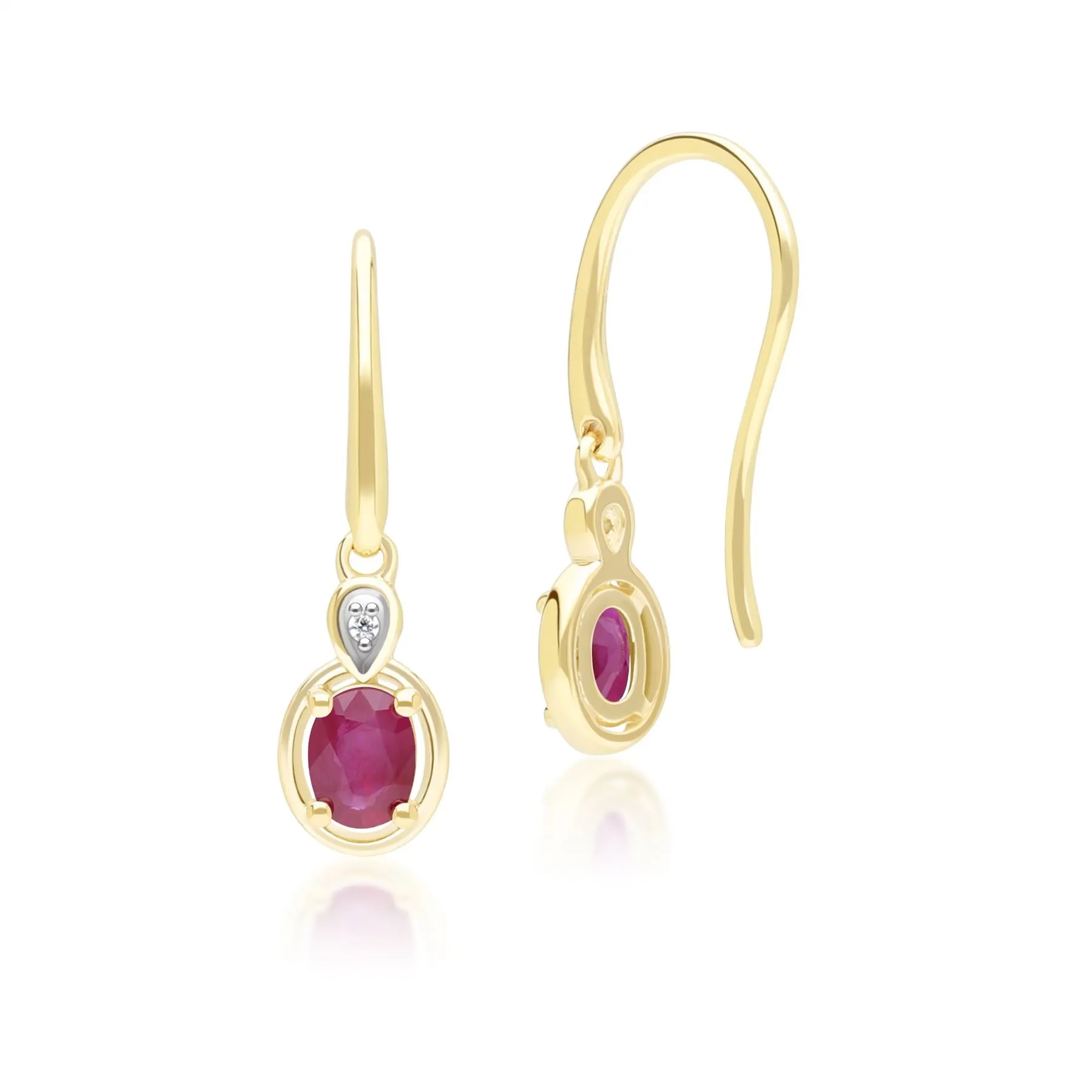 Classic Oval Ruby & Round Diamond Drop Earrings In 9ct Yellow Gold sold by Gemondo Jewellery product image thumbnail 3