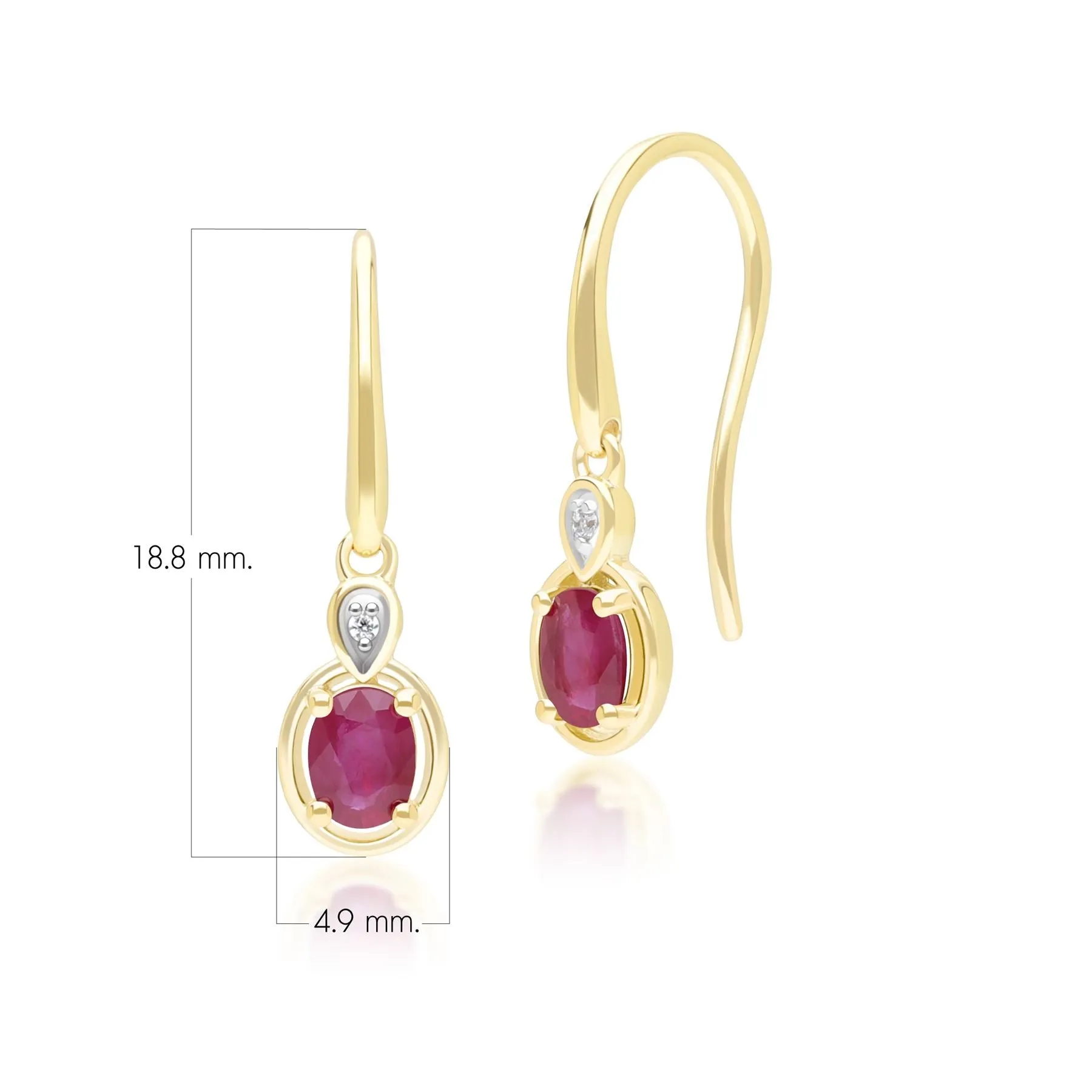 Classic Oval Ruby & Round Diamond Drop Earrings In 9ct Yellow Gold sold by Gemondo Jewellery product image thumbnail 4