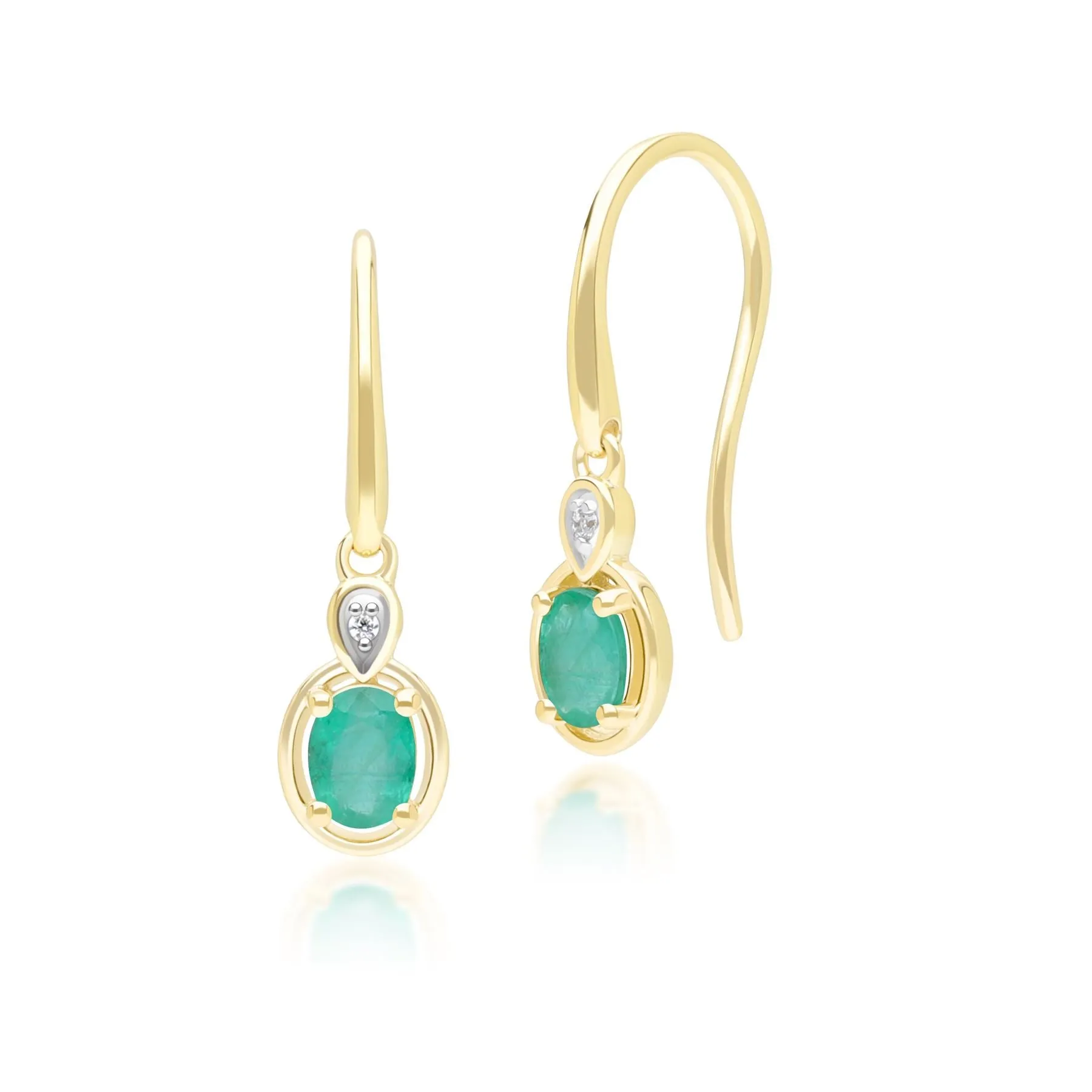 Classic Oval Emerald & Round Diamond Drop Earrings In 9ct Yellow Gold sold by Gemondo Jewellery