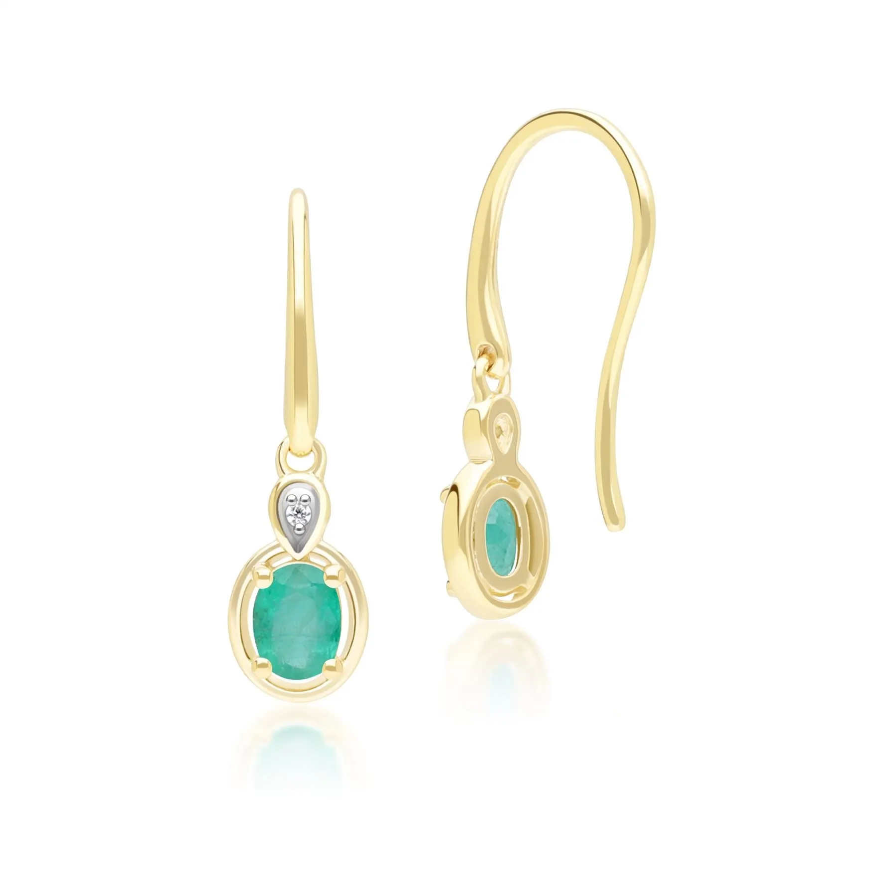 Classic Oval Emerald & Round Diamond Drop Earrings In 9ct Yellow Gold sold by Gemondo Jewellery product image thumbnail 3