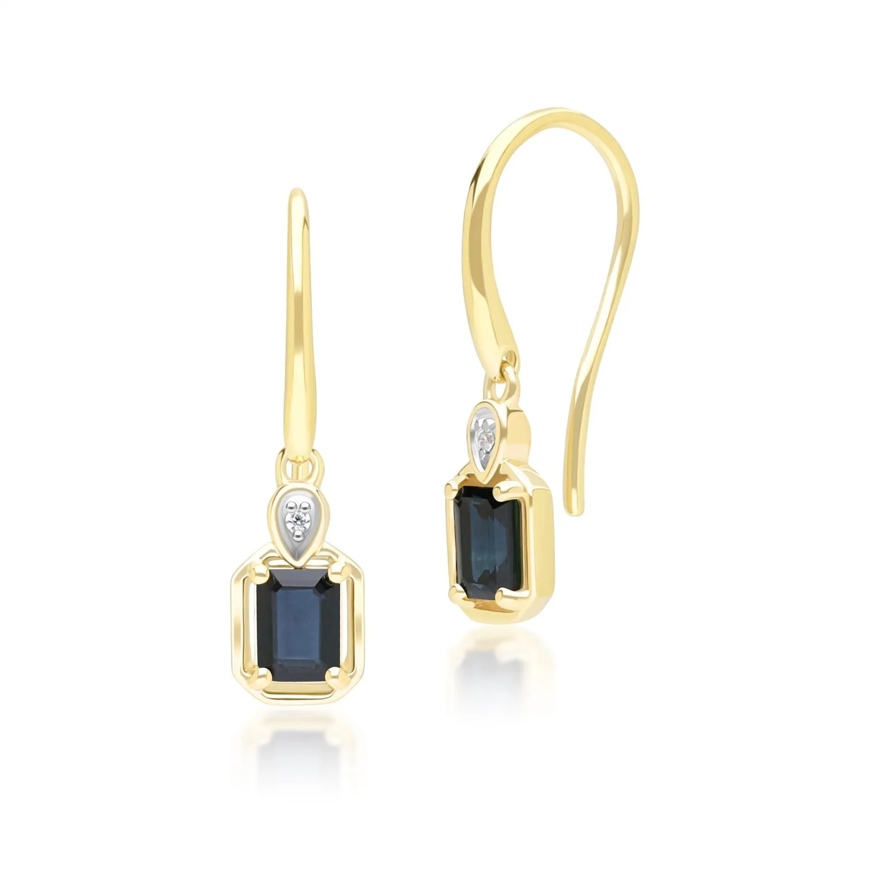 Classic Sapphire Baguette & Diamond Drop Earrings In 9ct Yellow Gold sold by Gemondo Jewellery