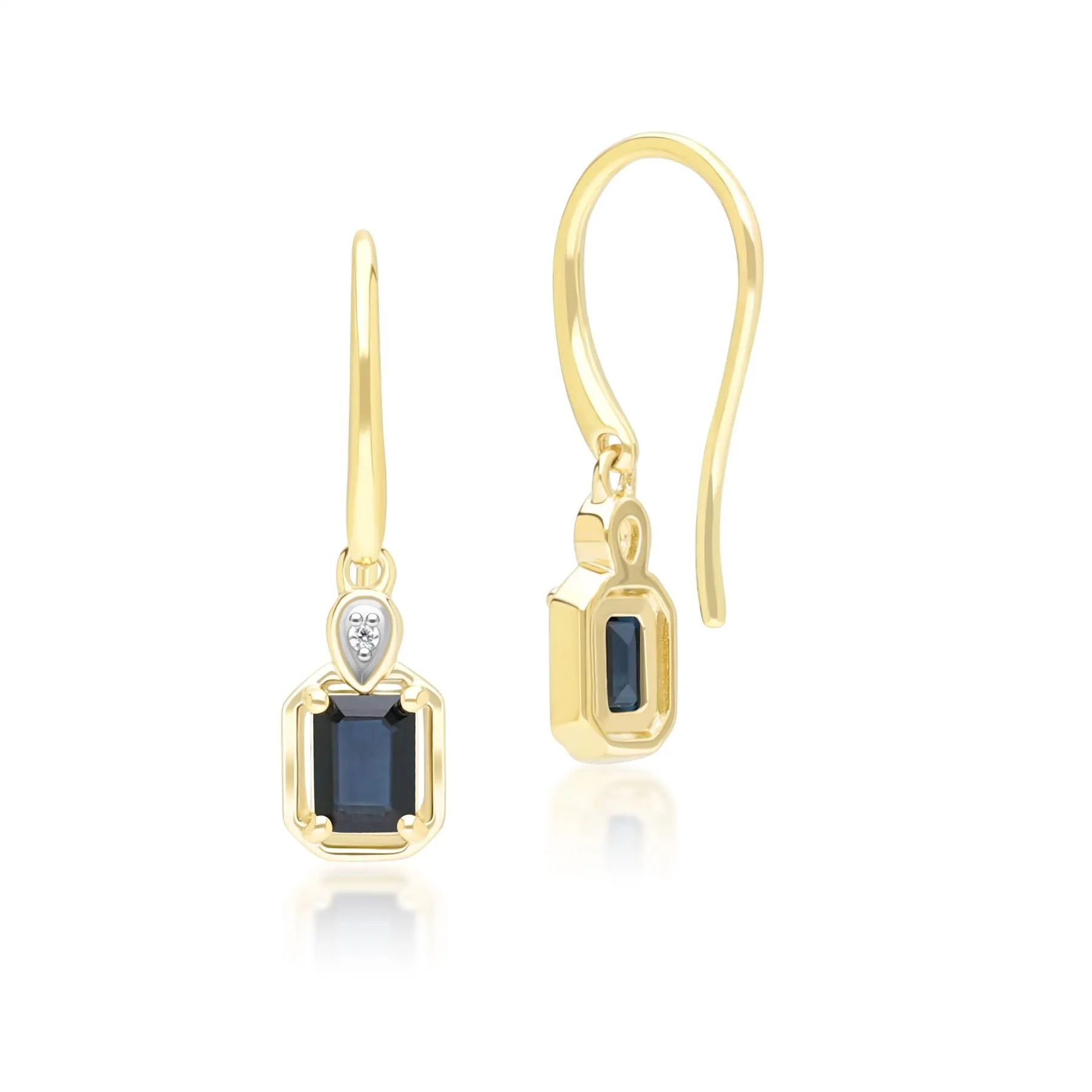 Classic Sapphire Baguette & Diamond Drop Earrings In 9ct Yellow Gold sold by Gemondo Jewellery product image thumbnail 3