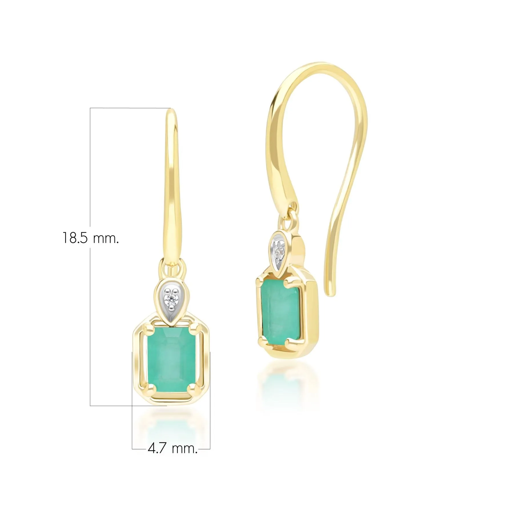 Classic Emerald Baguette & Diamond Drop Earrings In 9ct Yellow Gold sold by Gemondo Jewellery product image thumbnail 4