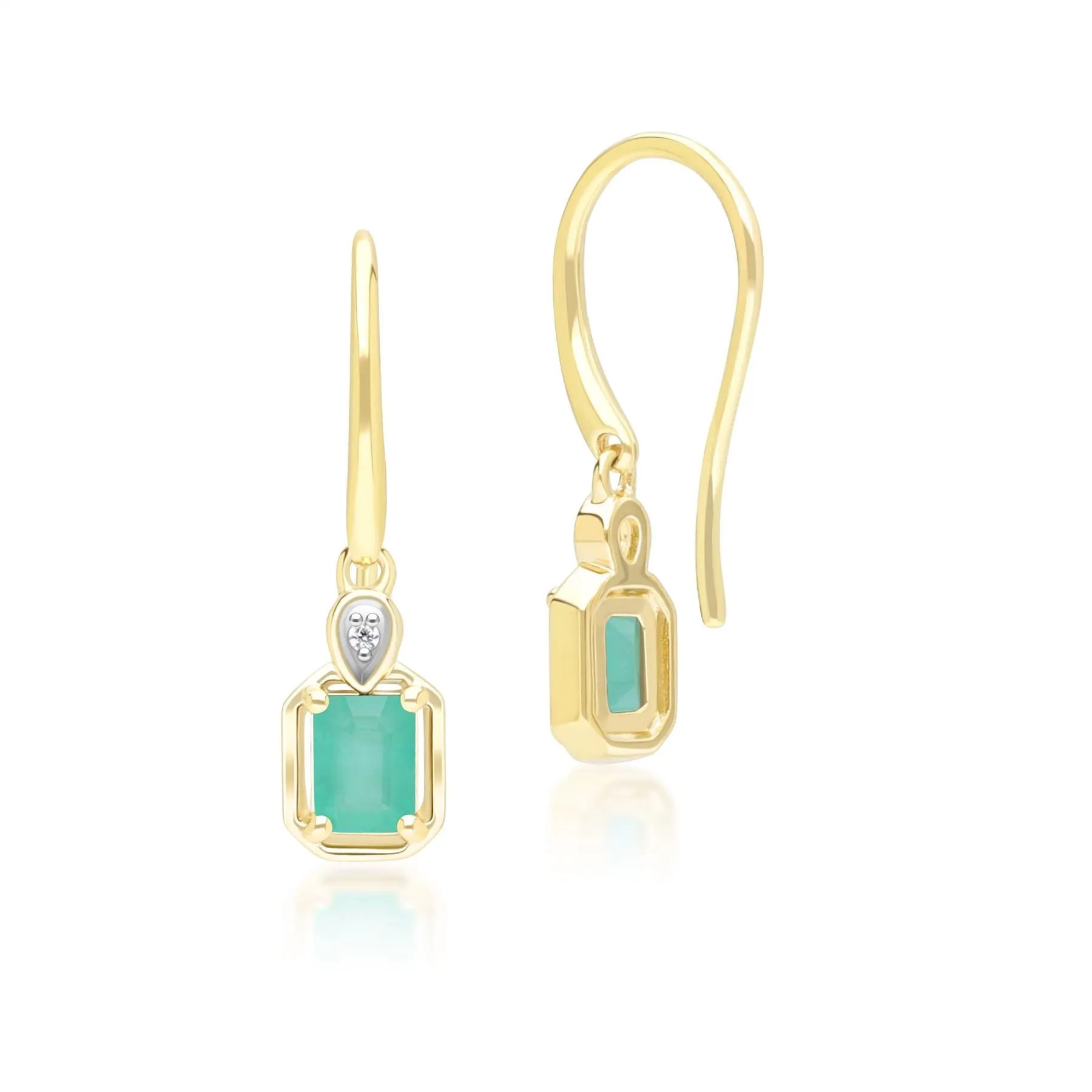 Classic Emerald Baguette & Diamond Drop Earrings In 9ct Yellow Gold sold by Gemondo Jewellery product image thumbnail 3