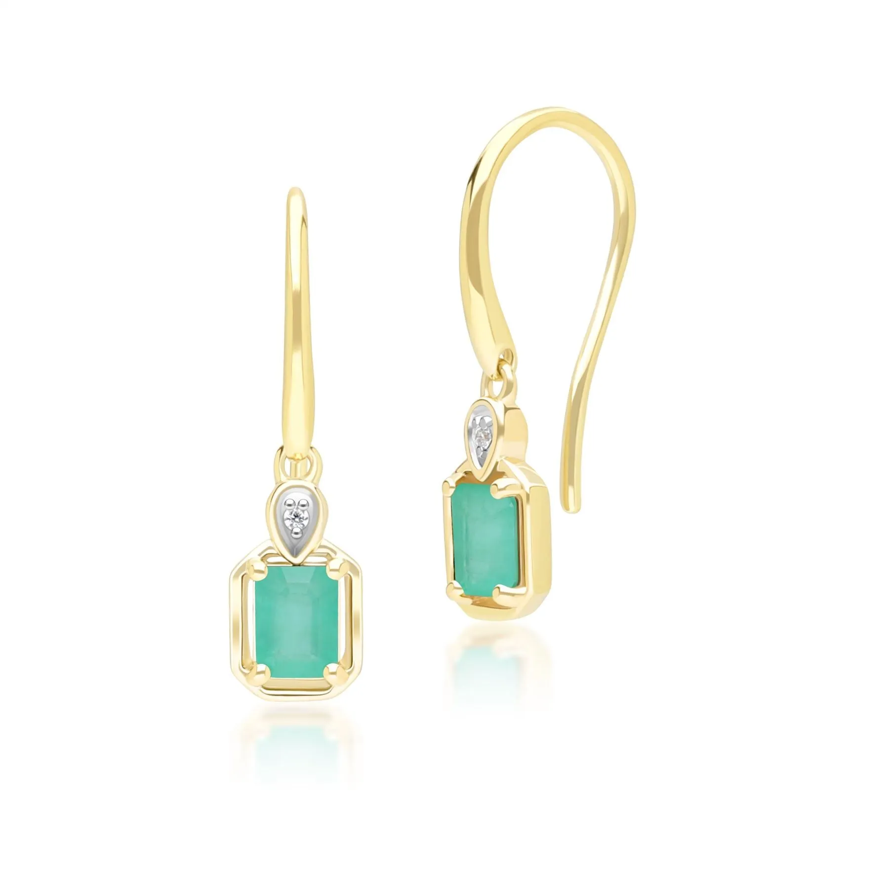 Classic Emerald Baguette & Diamond Drop Earrings In 9ct Yellow Gold sold by Gemondo Jewellery