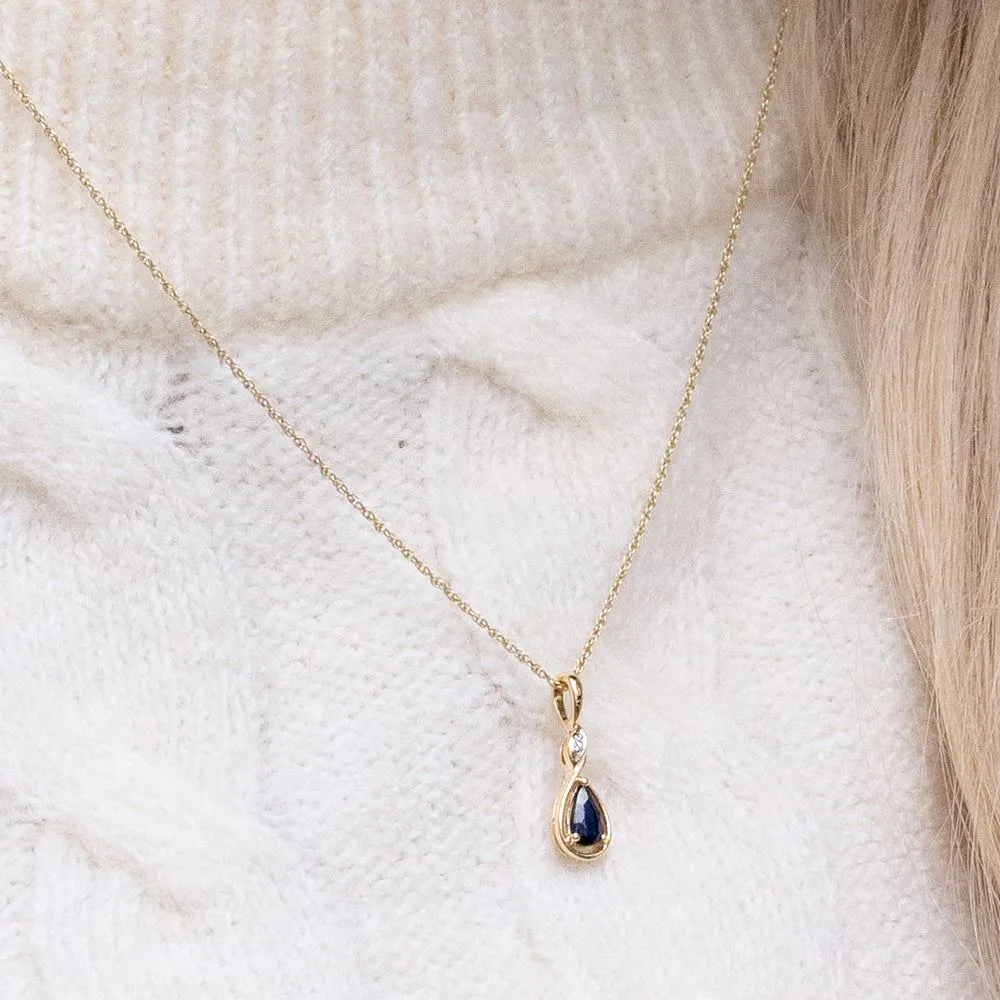 Classic Pear Sapphire & Diamond Pendant Necklace In 9ct Yellow Gold sold by Gemondo Jewellery product image thumbnail 2