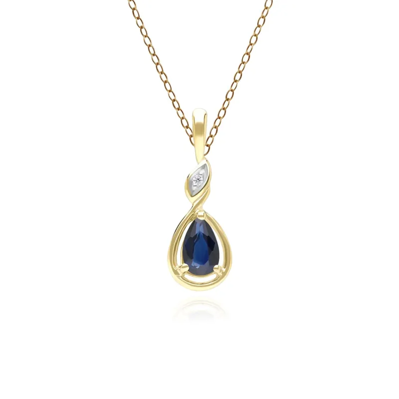 Classic Pear Sapphire & Diamond Pendant Necklace In 9ct Yellow Gold sold by Gemondo Jewellery