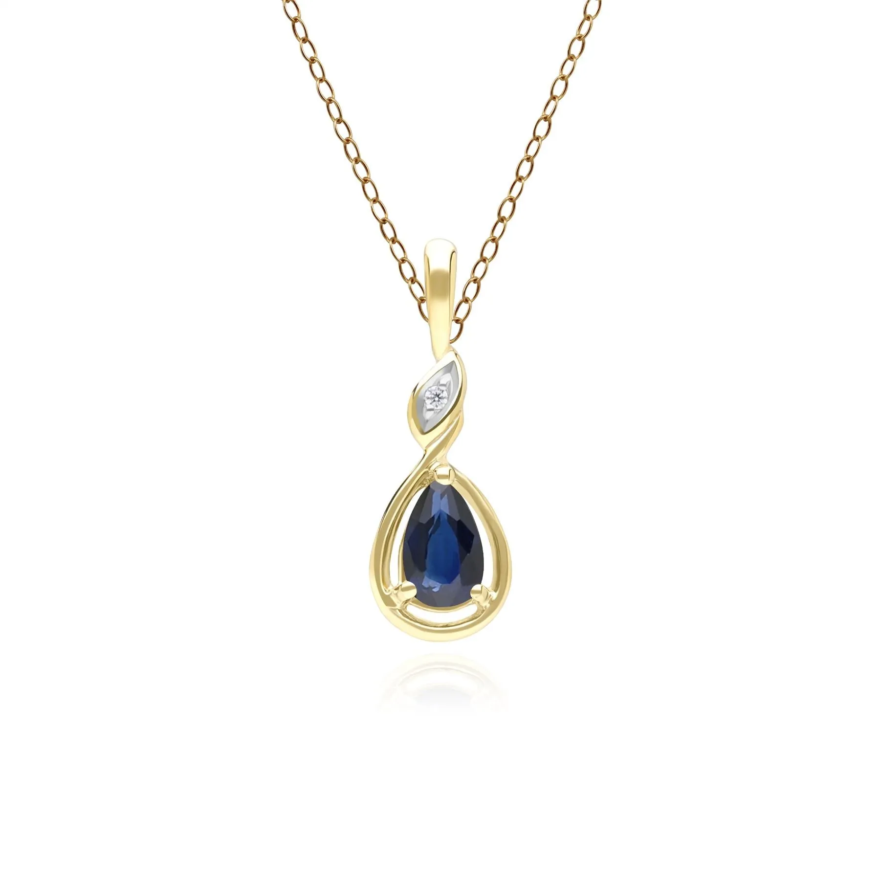 Classic Pear Sapphire & Diamond Pendant Necklace In 9ct Yellow Gold sold by Gemondo Jewellery