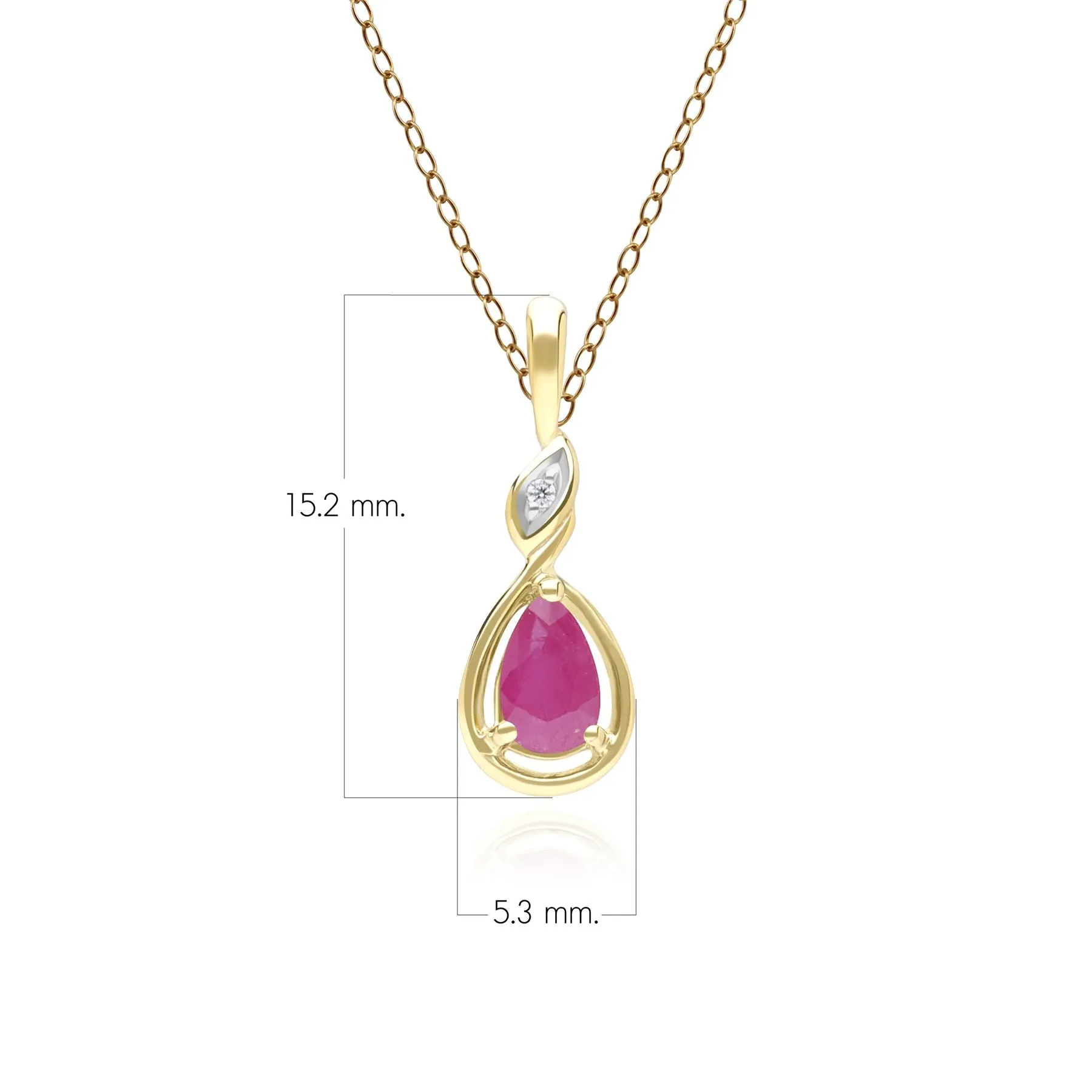 Classic Pear Ruby & Diamond Pendant Necklace In 9ct Yellow Gold sold by Gemondo Jewellery product image thumbnail 3